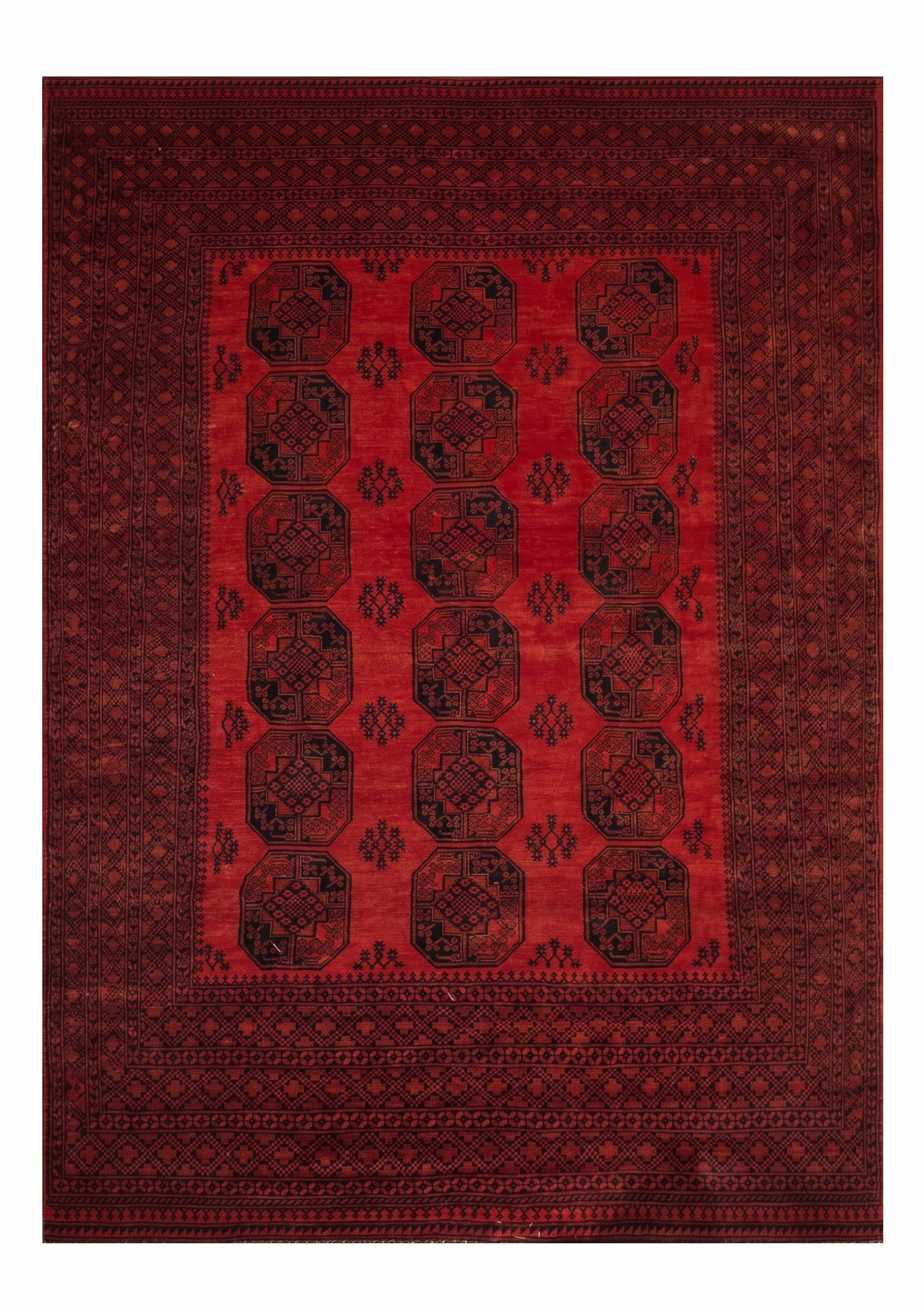 Afghan Ersari Gul Red, Ersari Turkmen, northern Afghanistan tribal rug, in madder red, Wool, 293 × 372 cm (9'7" × 12'2"), Nasim Carpets Malaysia — view 1