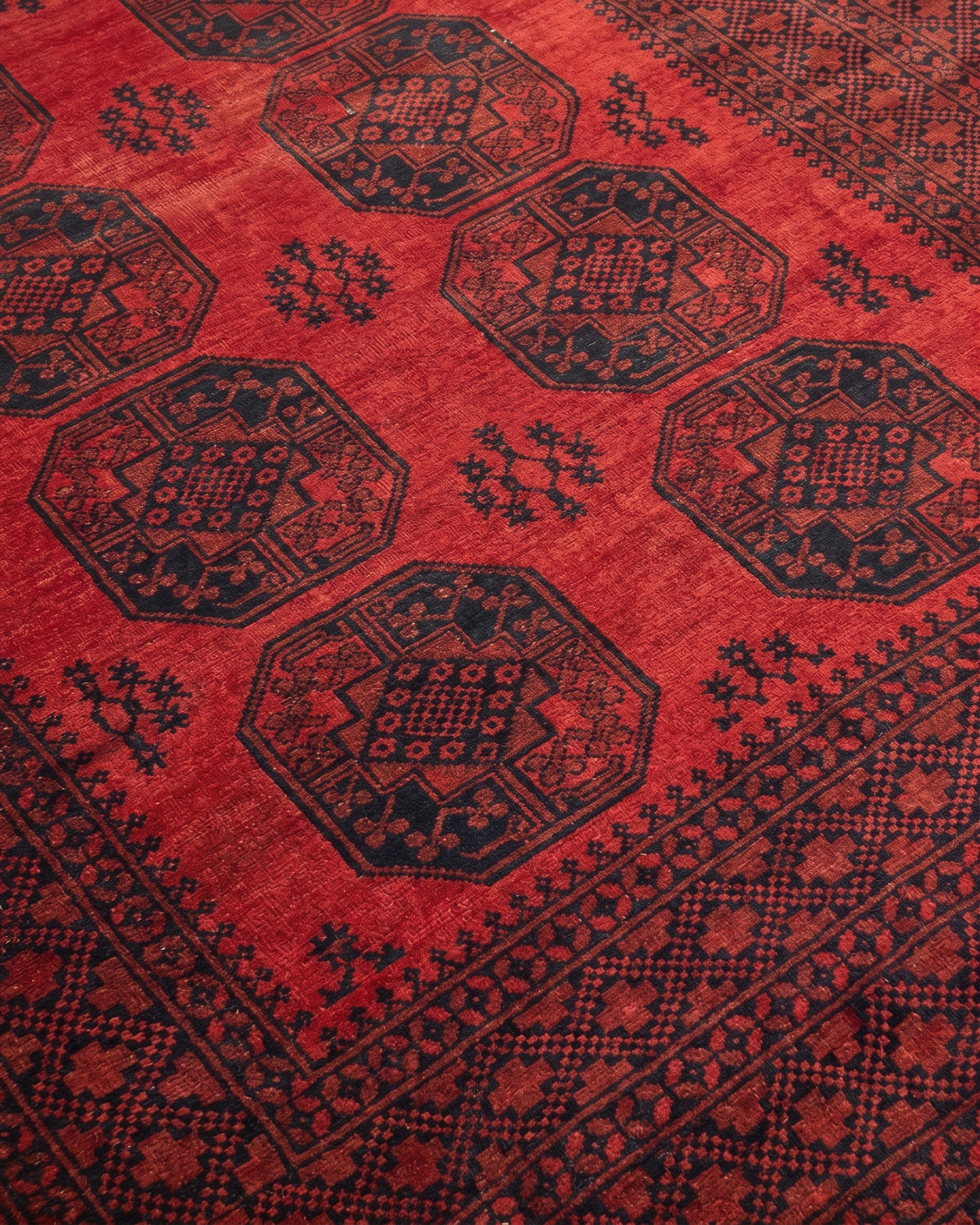 Afghan Ersari Gul Red, Ersari Turkmen, northern Afghanistan tribal rug, in madder red, Wool, 293 × 372 cm (9'7" × 12'2"), Nasim Carpets Malaysia — view 3