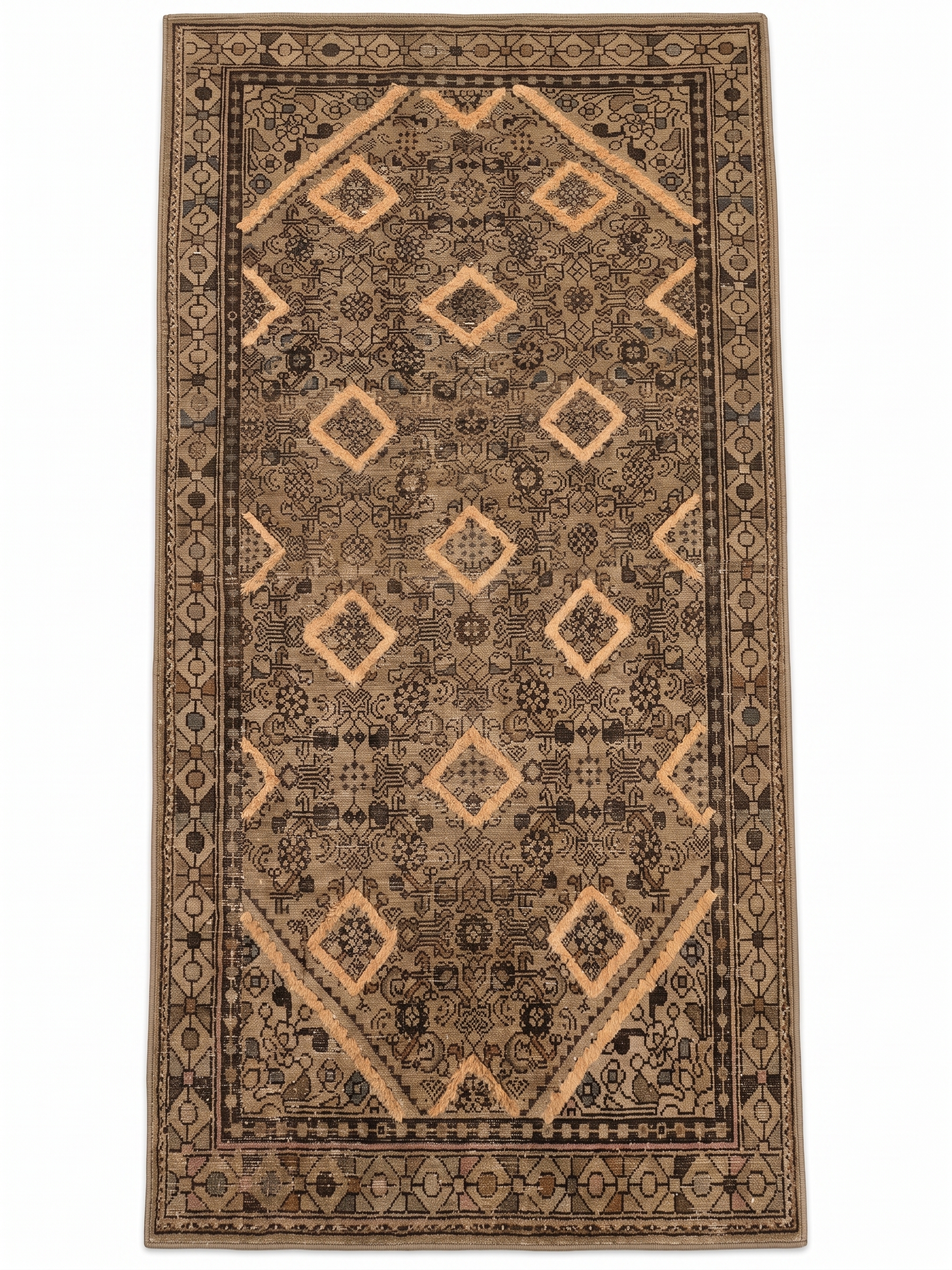 Malayer Geometric Diamond Camel, Malayer, Iran tribal rug, in camel, Wool, 110 × 186 cm (3'7" × 6'1"), Nasim Carpets Malaysia — view 1