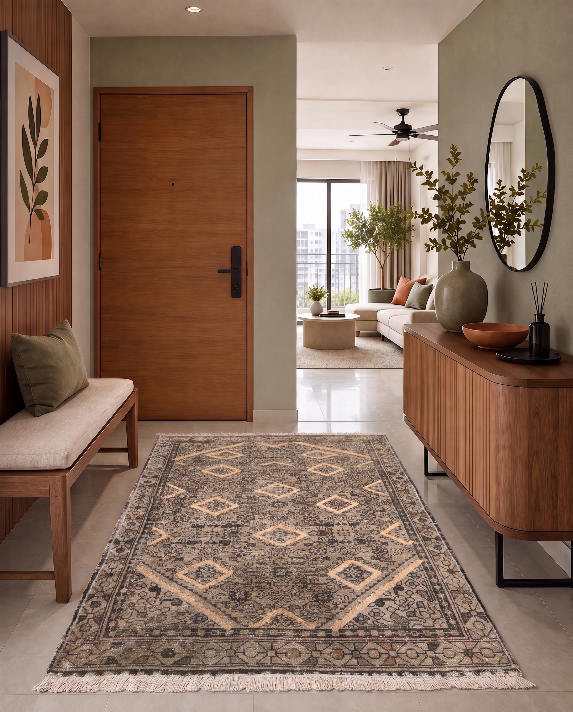 Malayer Geometric Diamond Camel, Malayer, Iran tribal rug, in camel, Wool, 110 × 186 cm (3'7" × 6'1"), Nasim Carpets Malaysia — view 2