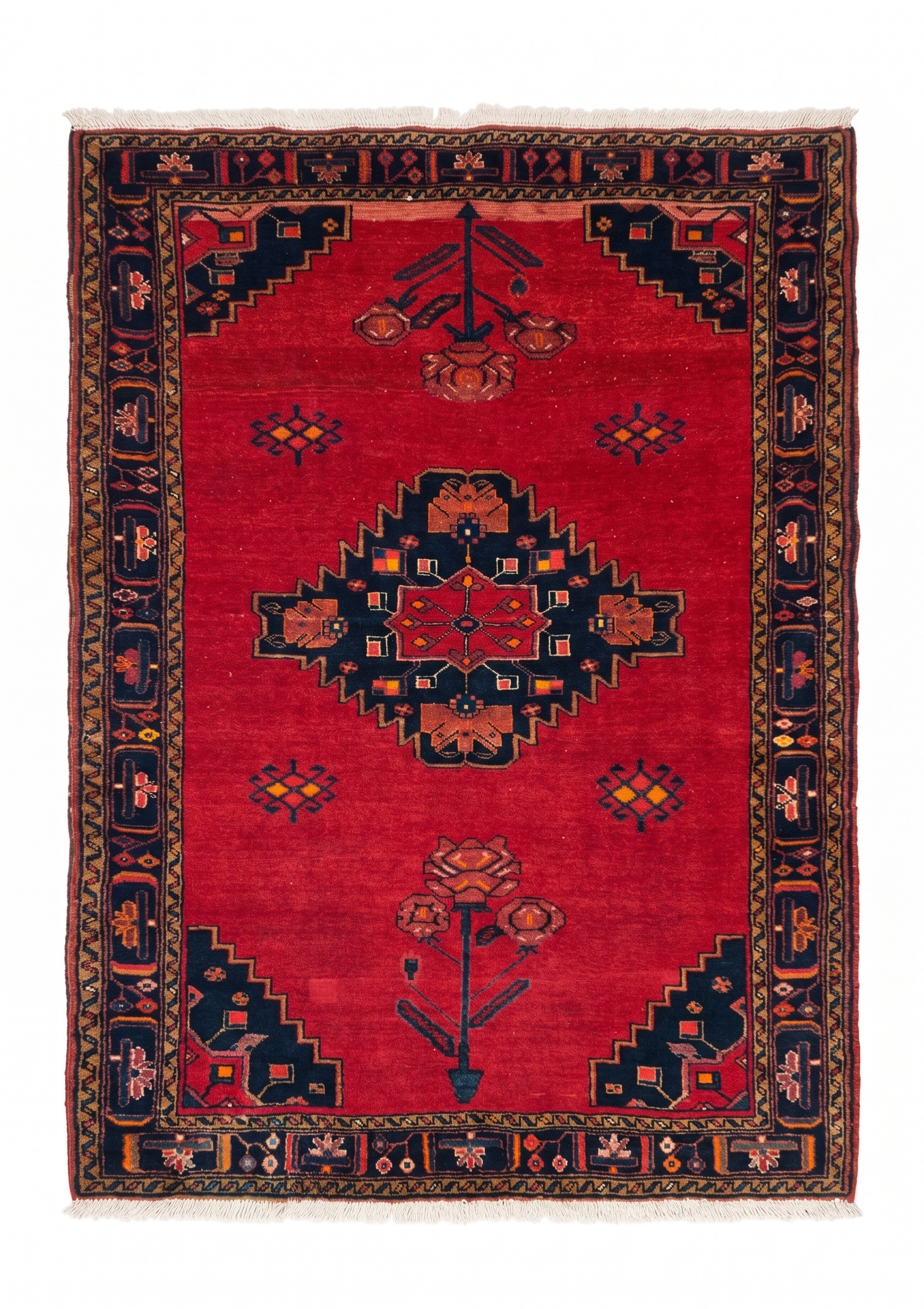 Hamadan Medallion Crimson, Hamadan, Iran tribal rug, in crimson red, Wool, 152 × 244 cm (5'0" × 8'0"), Nasim Carpets Malaysia — view 1