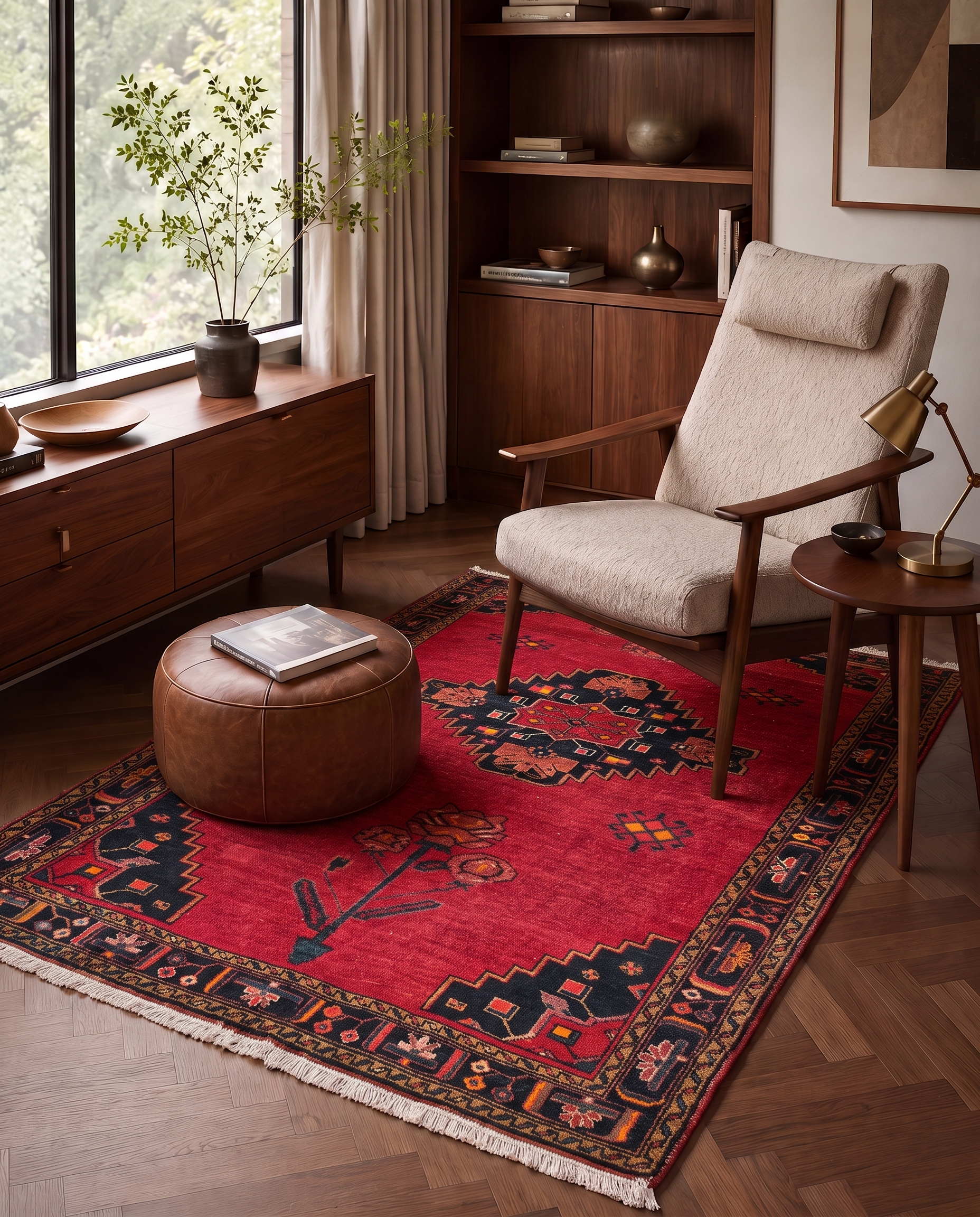 Hamadan Medallion Crimson, Hamadan, Iran tribal rug, in crimson red, Wool, 152 × 244 cm (5'0" × 8'0"), Nasim Carpets Malaysia — view 2