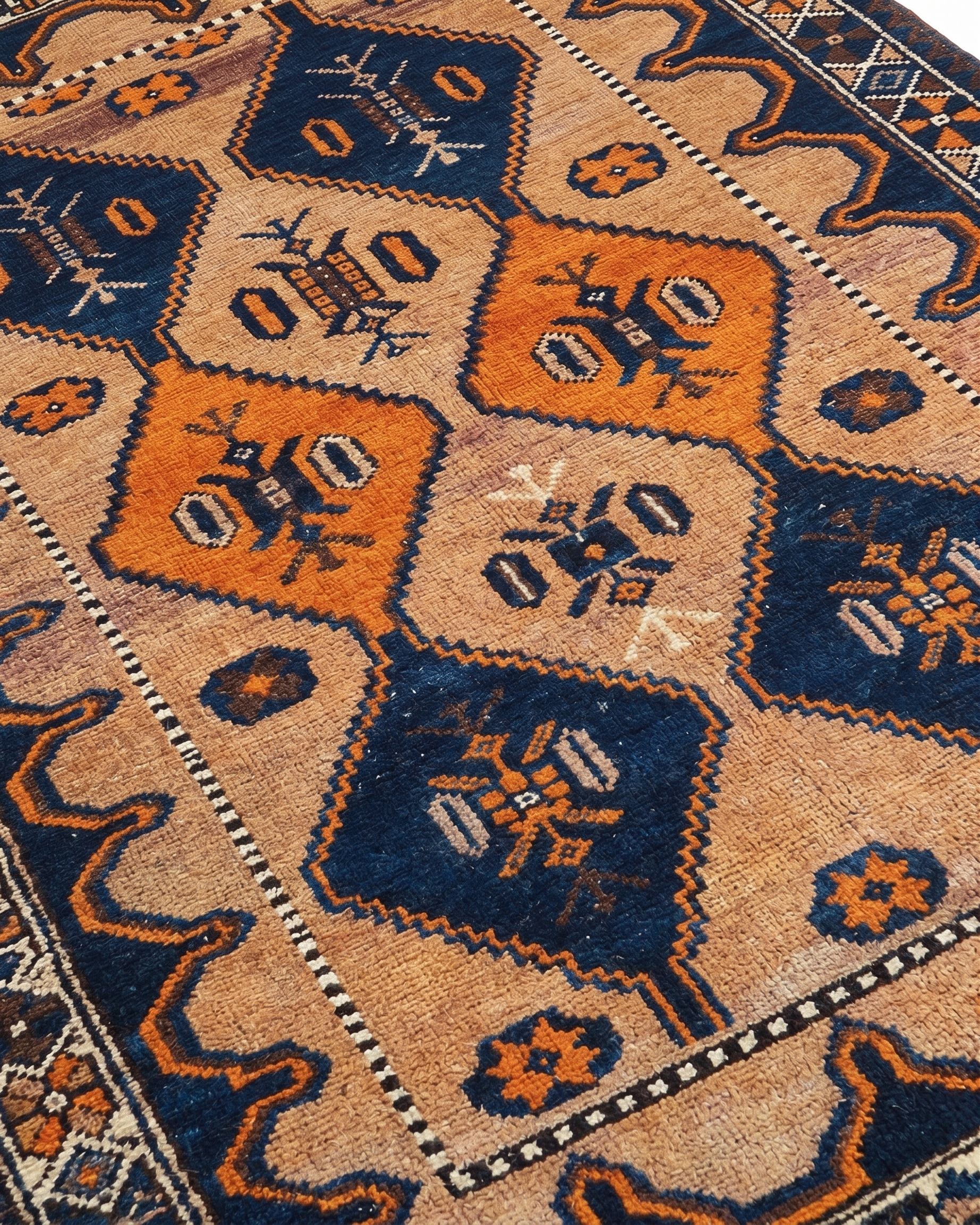 Baluch Geometric Diamond Navy Orange, Baluchistan, Afghanistan-Iran Border Region tribal rug, in burnt orange, Wool, 116 × 183 cm (3'10" × 6'0"), Nasim Carpets Malaysia — view 3