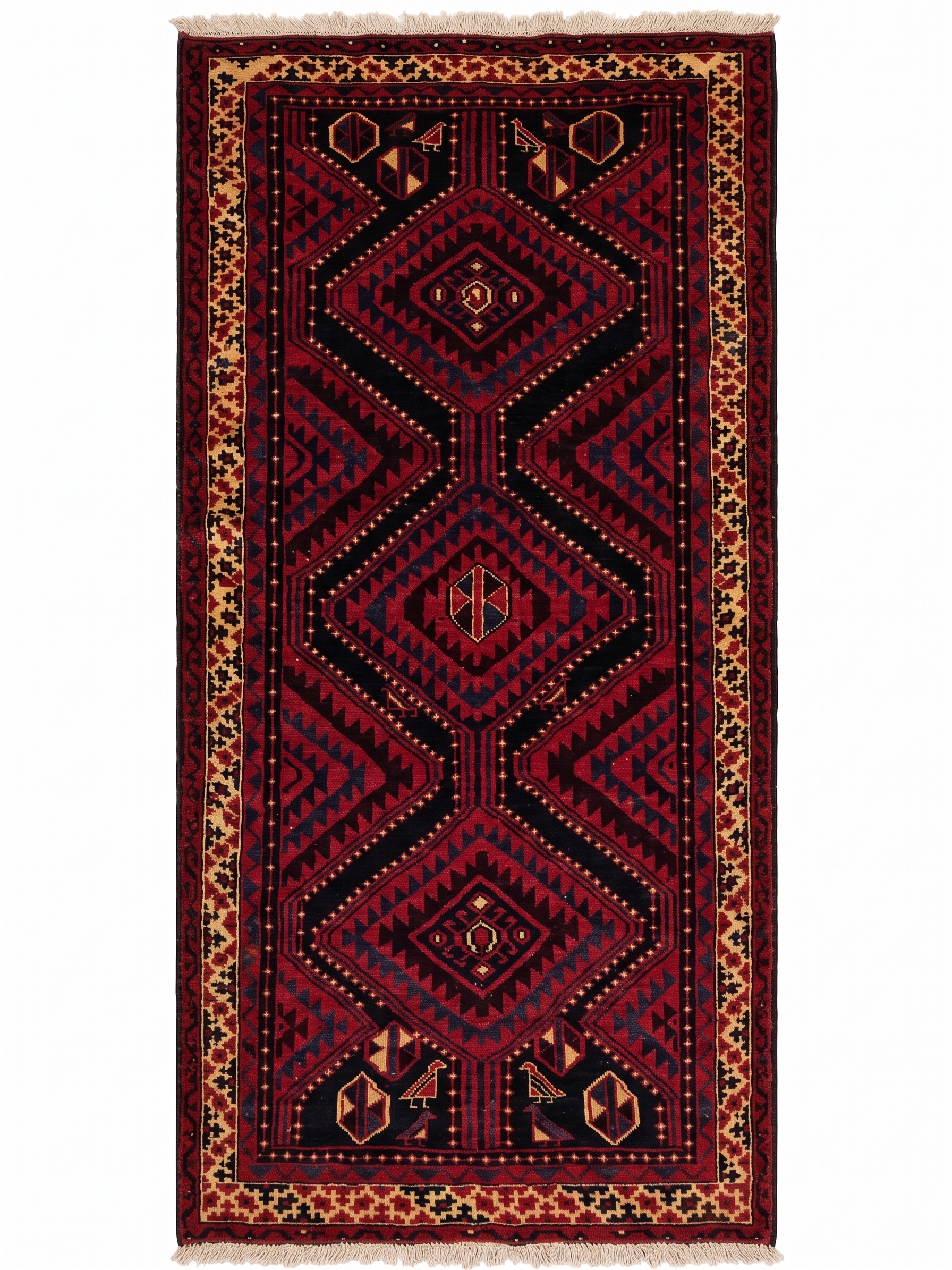 Baluch Geometric Medallion Crimson, Baluchistan, Afghanistan-Iran Border Region tribal rug, in crimson red, Wool, 162 × 253 cm (5'4" × 8'4"), Nasim Carpets Malaysia