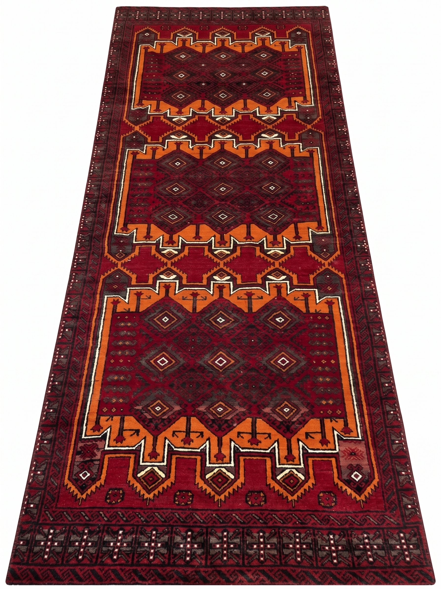 Baluch Geometric All-Over Crimson, Baluchistan, Afghanistan/Pakistan Border Region tribal rug, in madder crimson, Wool, 152 × 302 cm (5'0" × 9'11"), Nasim Carpets Malaysia