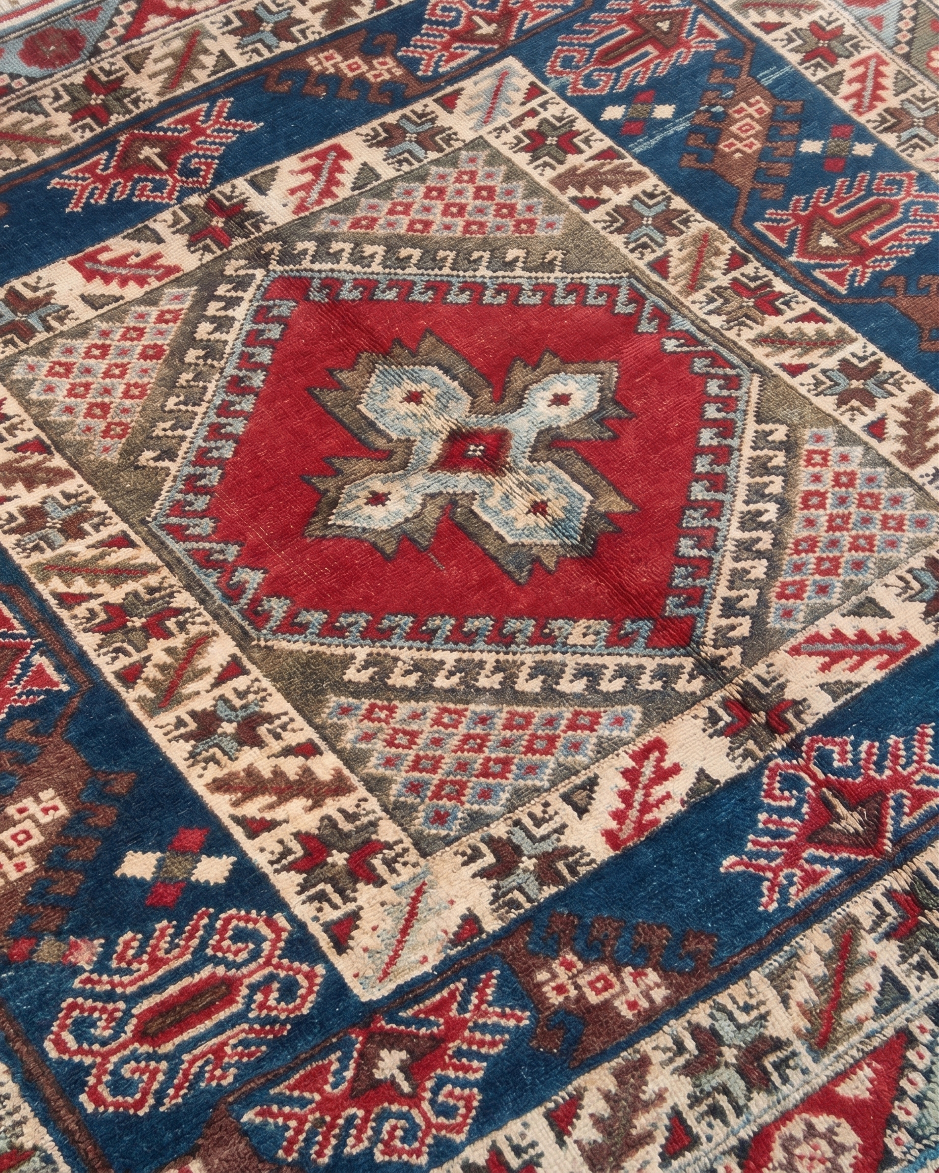 Kazak Medallion Blue Red, Kazak, South Caucasus (Azerbaijan/Armenia border region) tribal rug, in indigo blue, Wool, 4481 × 4877 cm (147'0" × 160'0"), Nasim Carpets Malaysia — view 3