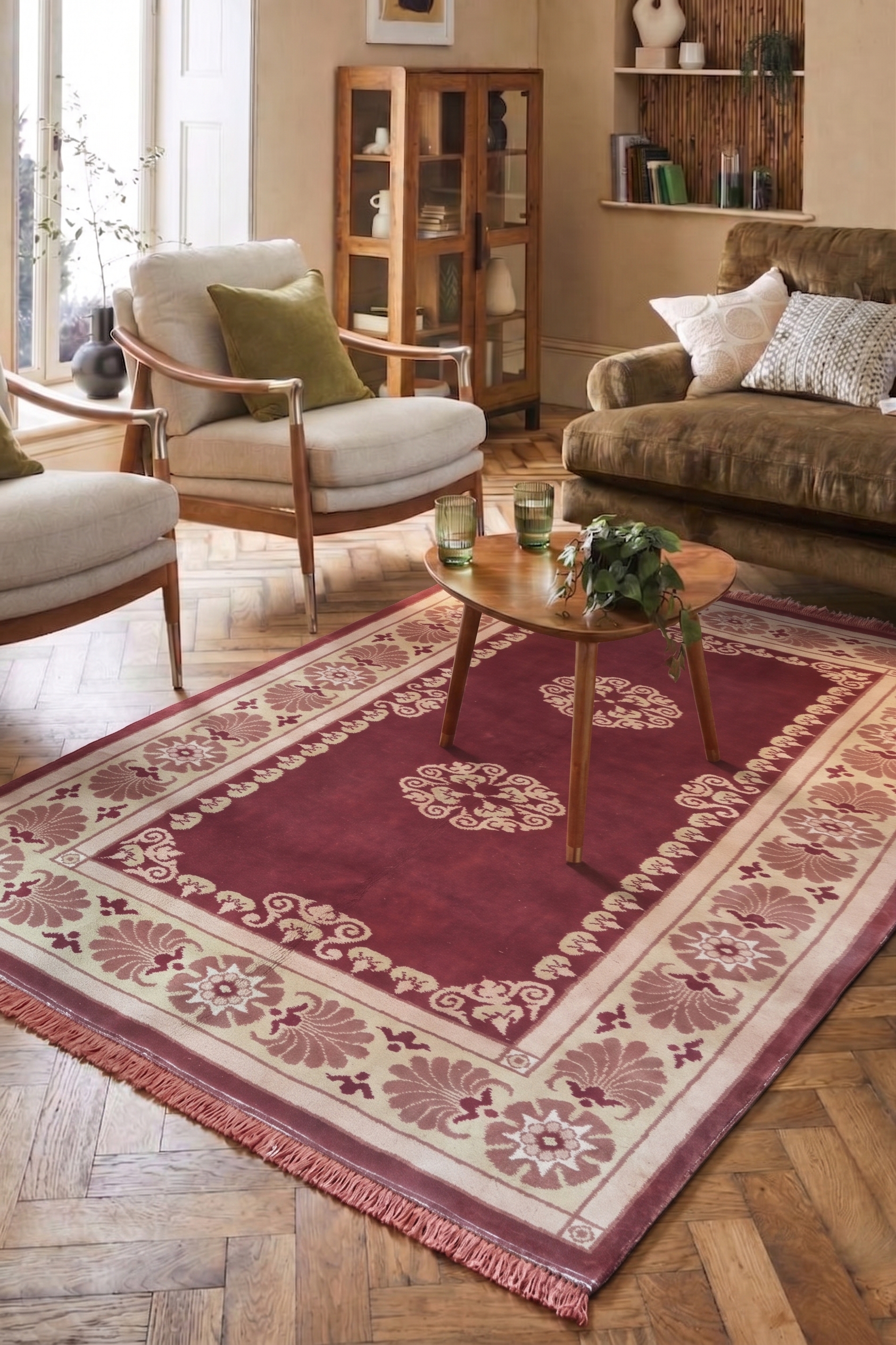 Ningxia Medallion Burgundy, Ningxia, China tribal rug, in burgundy red, Wool, 4877 × 6888 cm (160'0" × 226'0"), Nasim Carpets Malaysia — view 2