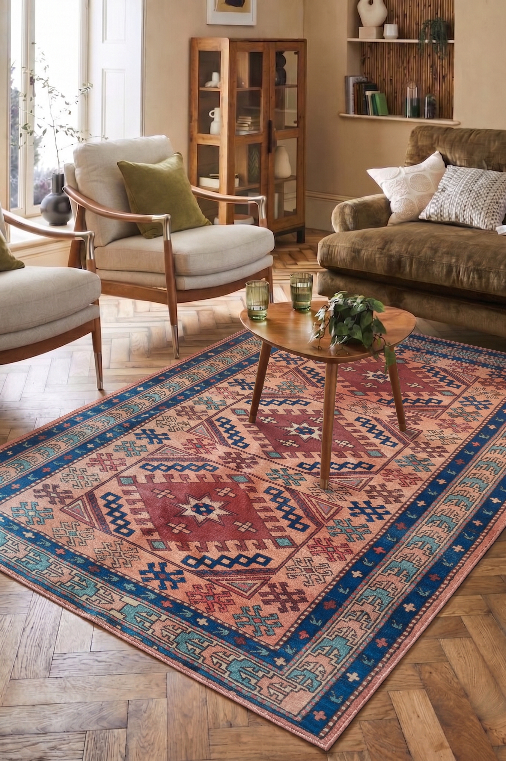 Kazak Medallion Salmon, Kazak, South Caucasus (Azerbaijan/Armenia border region) tribal rug, in salmon rose, Wool, 4420 × 6309 cm (145'0" × 207'0"), Nasim Carpets Malaysia — view 2