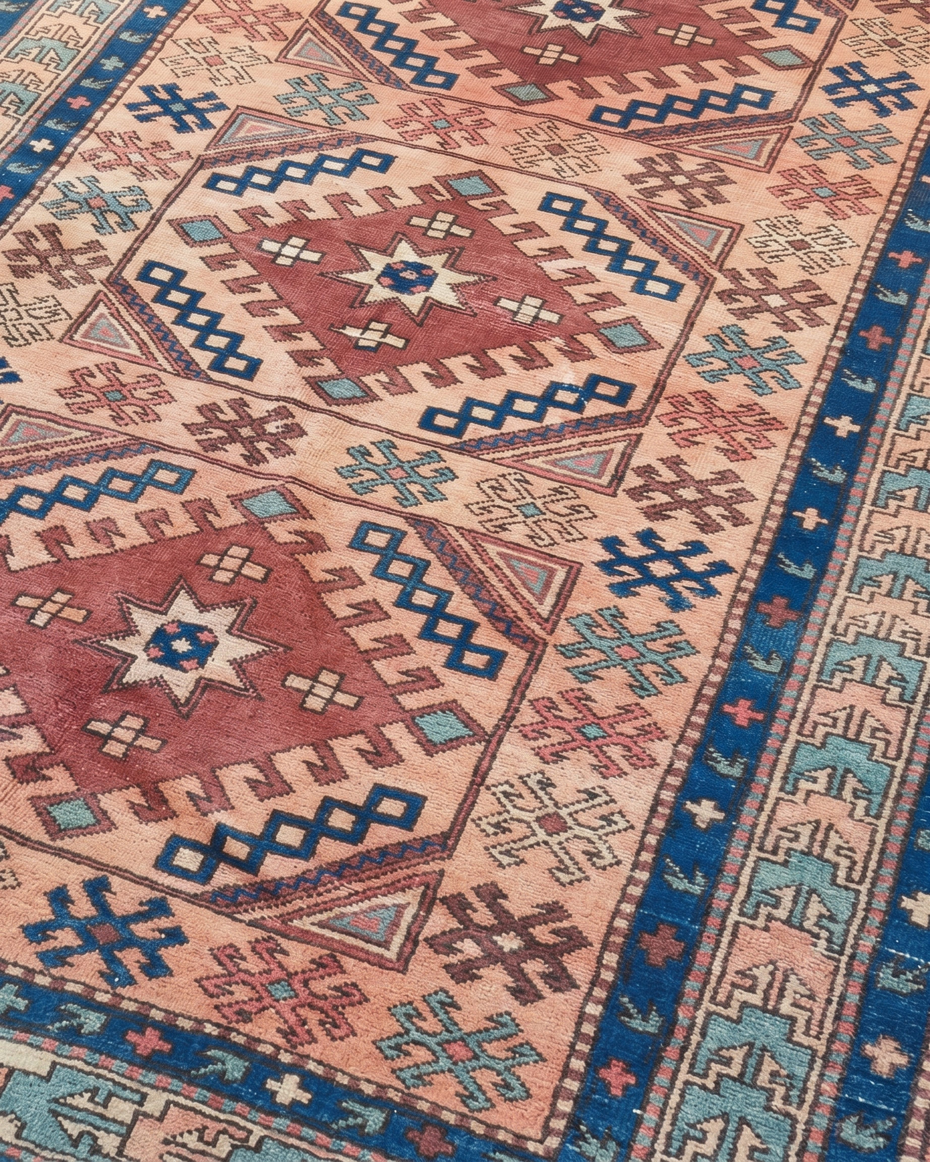 Kazak Medallion Salmon, Kazak, South Caucasus (Azerbaijan/Armenia border region) tribal rug, in salmon rose, Wool, 4420 × 6309 cm (145'0" × 207'0"), Nasim Carpets Malaysia — view 3