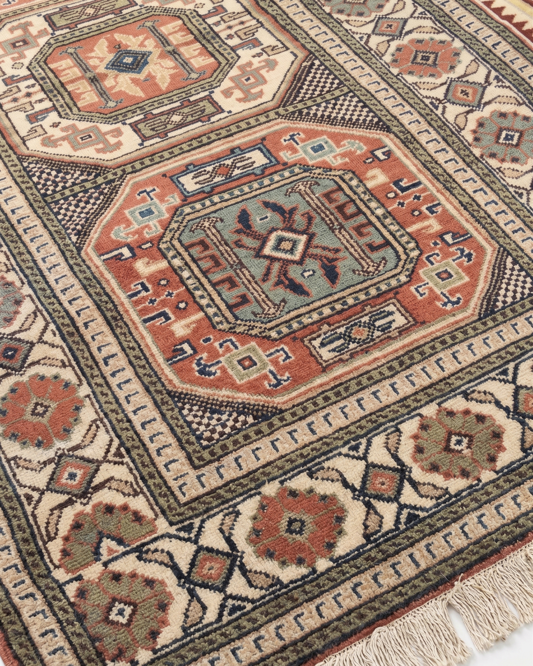Kazak Triple Medallion Terracotta, Kazak, Caucasus (Southwest Azerbaijan / Armenia border region) tribal rug, in terracotta red, Wool, 154 × 87 cm (5'1" × 2'10"), Nasim Carpets Malaysia — view 3