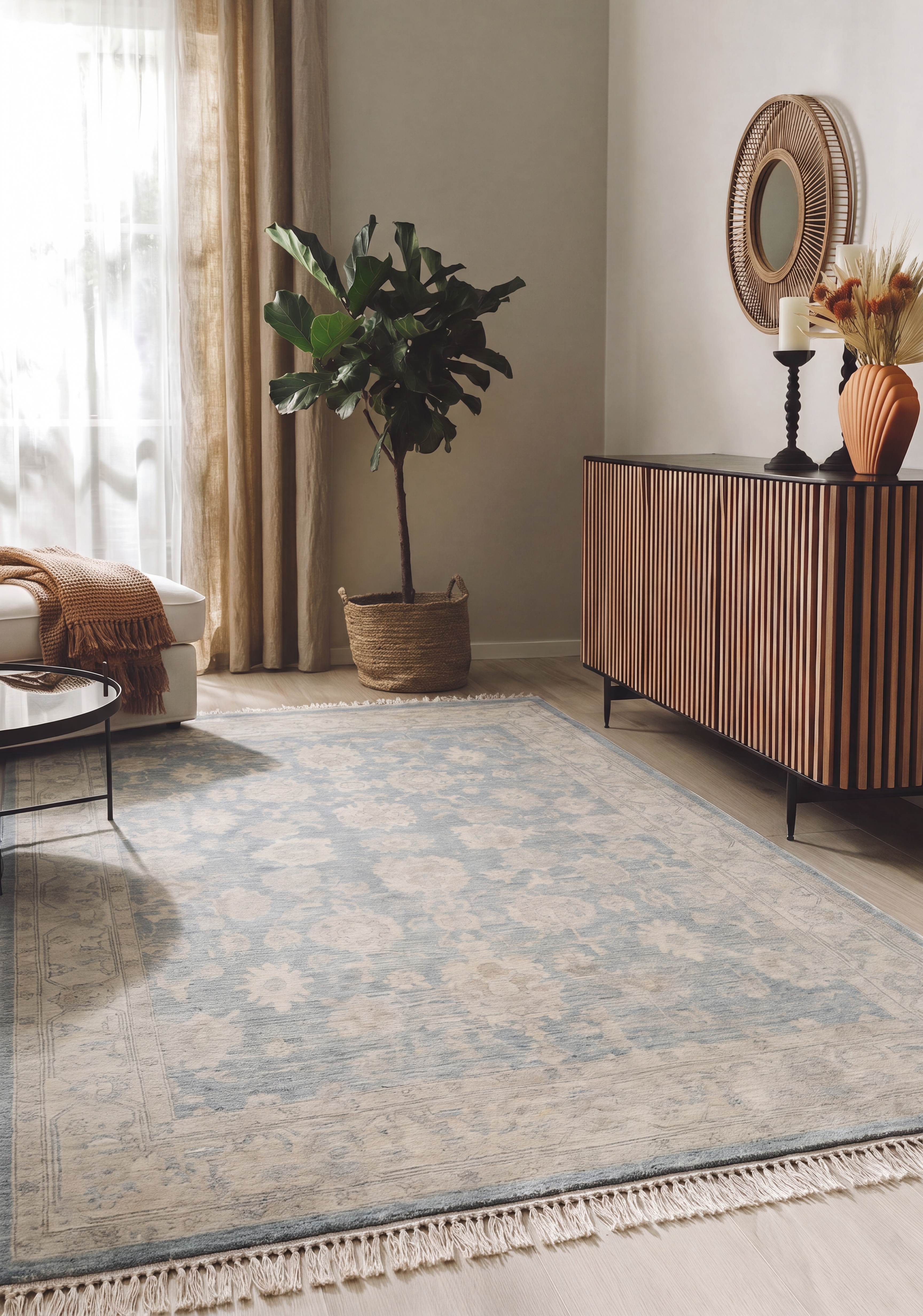 Sultanabad All-Over Muted Blue, Sultanabad (Arak), Iran persian rug, in muted steel blue, Wool, 247 × 363 cm (8'1" × 11'11"), Nasim Carpets Malaysia — view 2
