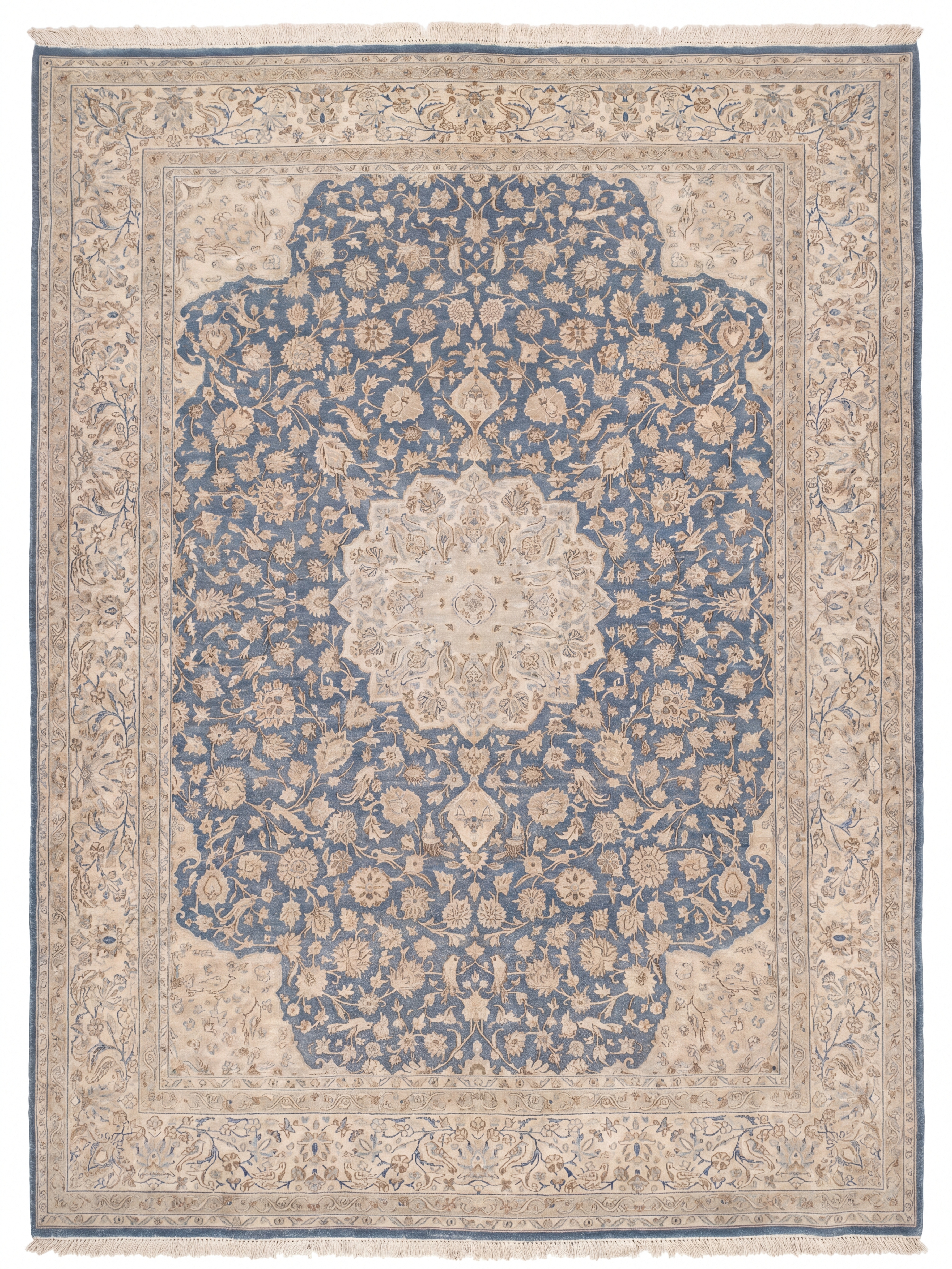 Kashan Medallion Floral Steel Blue, Kashan, Iran persian rug, in steel blue, Wool, 268 × 366 cm (8'10" × 12'0"), Nasim Carpets Malaysia — view 1