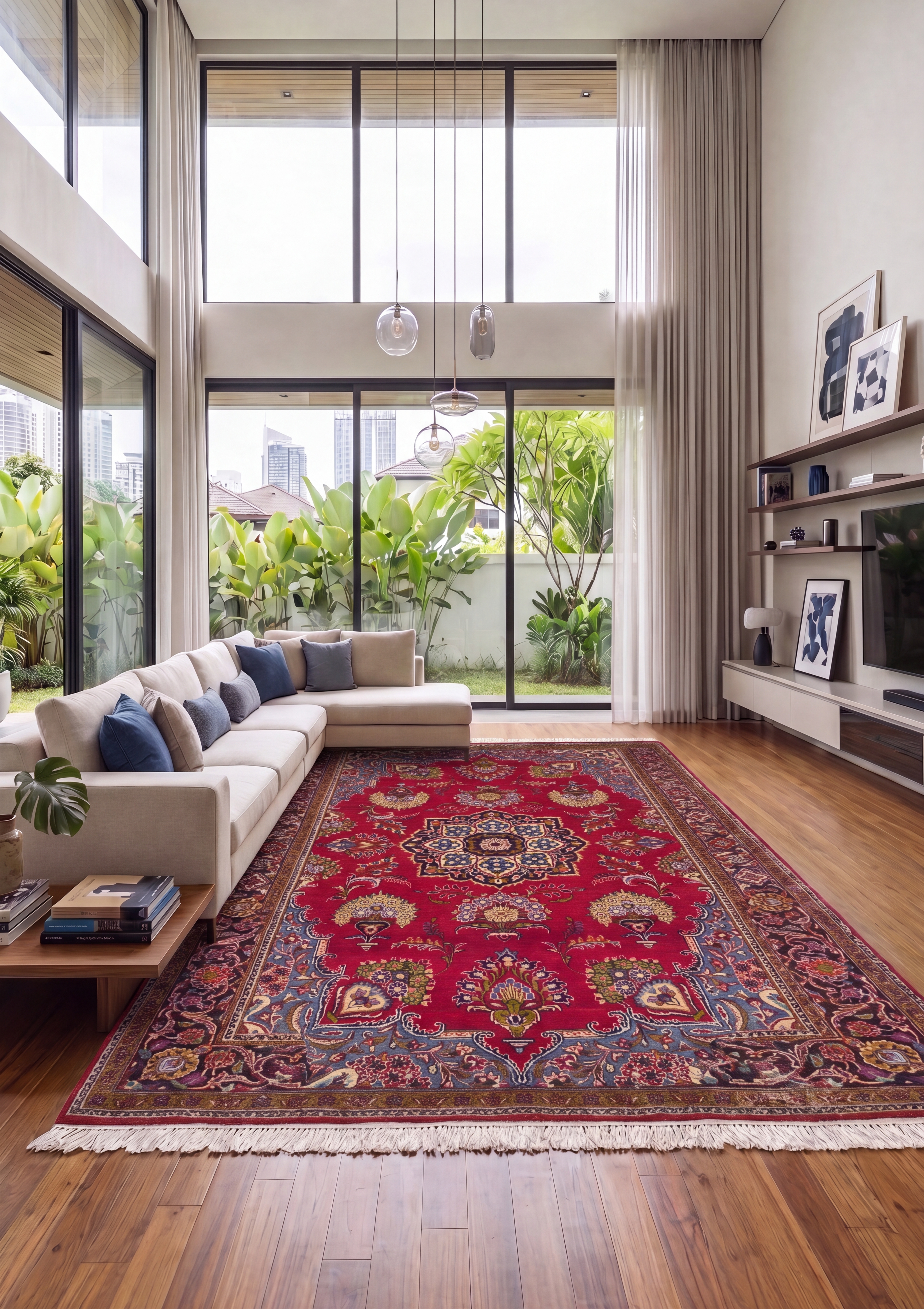 Mashhad Medallion Crimson, Mashhad, Khorasan Province, Iran persian rug, in crimson red, Wool, 226 × 372 cm (7'5" × 12'2"), Nasim Carpets Malaysia — view 2