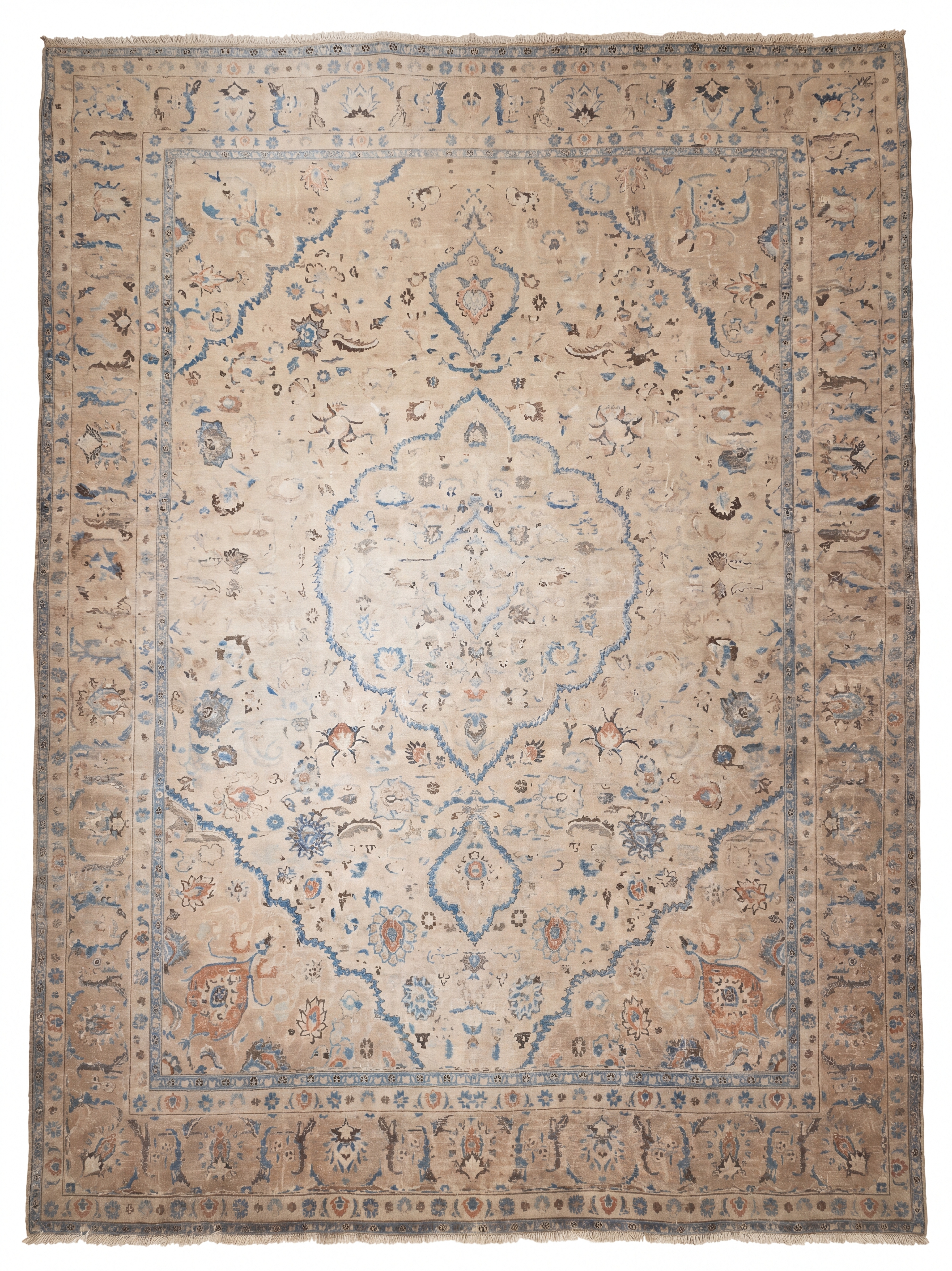 Tabriz Medallion Ivory Blue, Tabriz, Iran persian rug, in antique ivory, Wool, 299 × 396 cm (9'10" × 13'0"), Nasim Carpets Malaysia — view 1