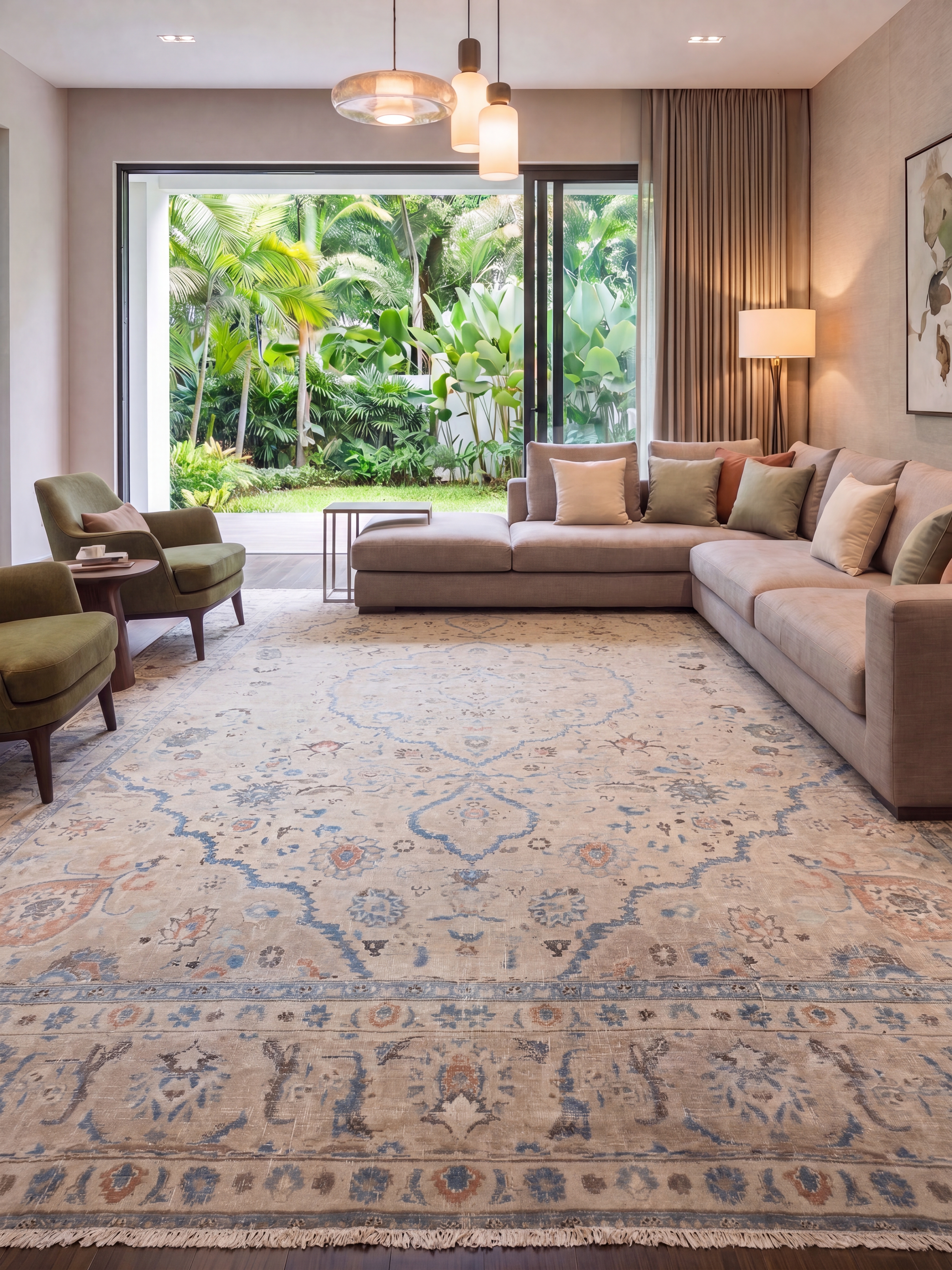 Tabriz Medallion Ivory Blue, Tabriz, Iran persian rug, in antique ivory, Wool, 299 × 396 cm (9'10" × 13'0"), Nasim Carpets Malaysia — view 2