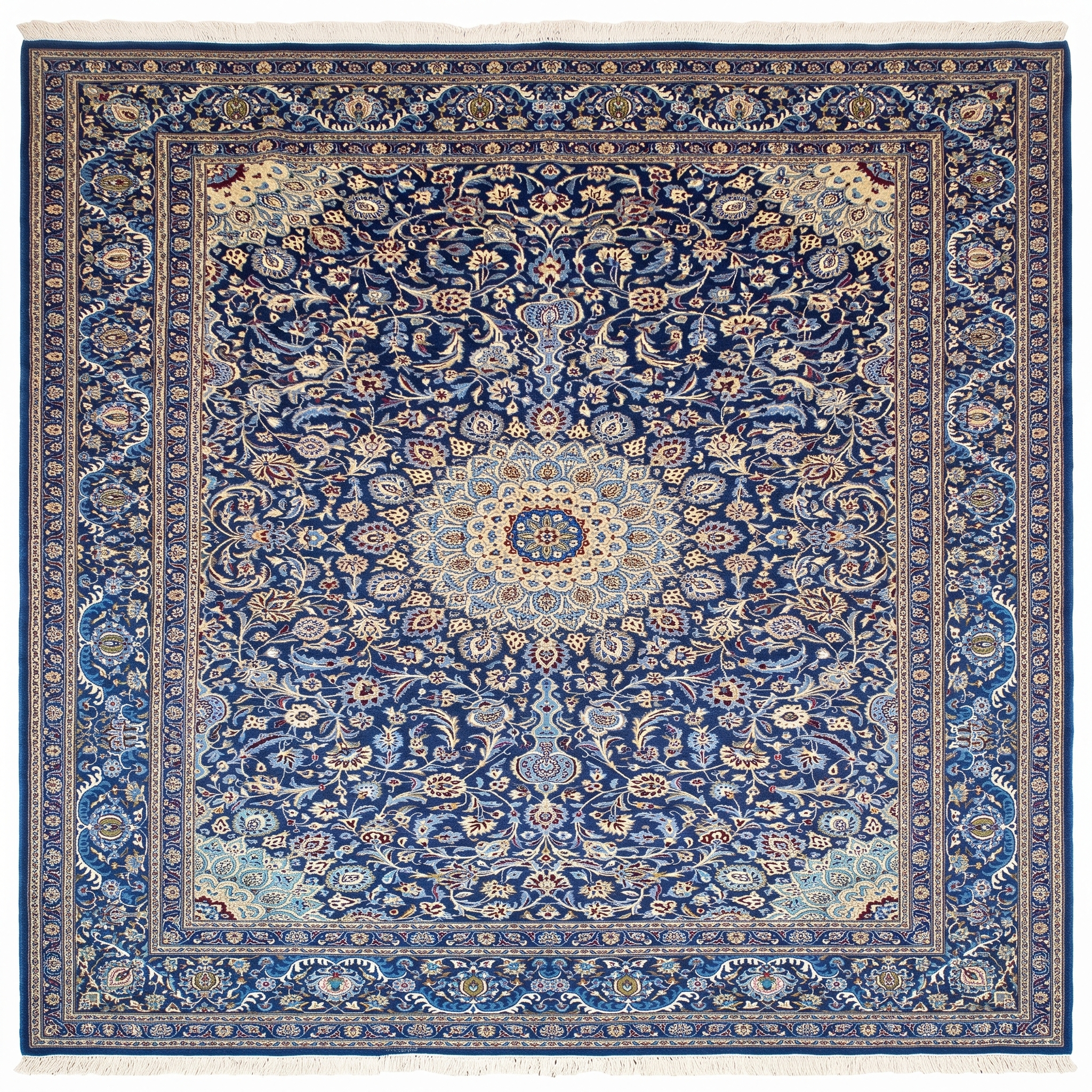 Kashan Medallion Floral Navy, Kashan, Iran persian rug, in midnight navy, Wool, 305 × 396 cm (10'0" × 13'0"), Nasim Carpets Malaysia