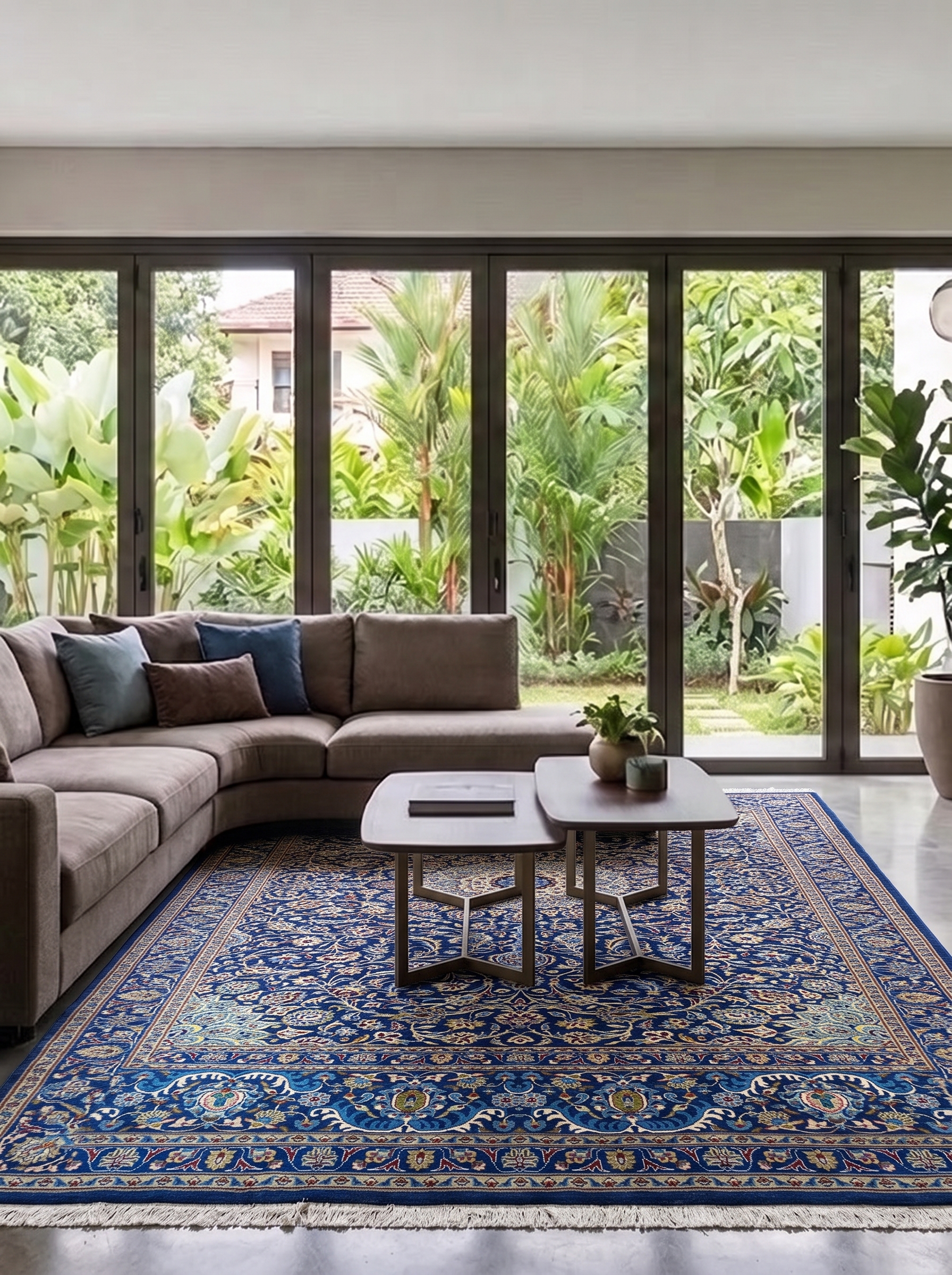 Kashan Medallion Floral Navy, Kashan, Iran persian rug, in midnight navy, Wool, 305 × 396 cm (10'0" × 13'0"), Nasim Carpets Malaysia — view 2