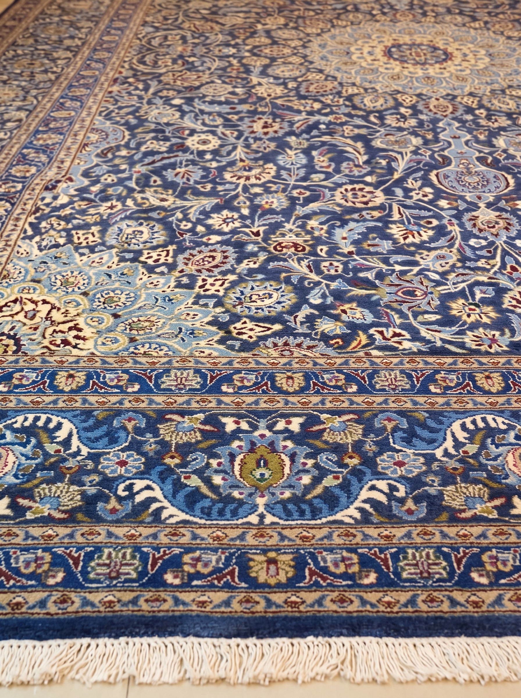 Kashan Medallion Floral Navy, Kashan, Iran persian rug, in midnight navy, Wool, 305 × 396 cm (10'0" × 13'0"), Nasim Carpets Malaysia — view 3