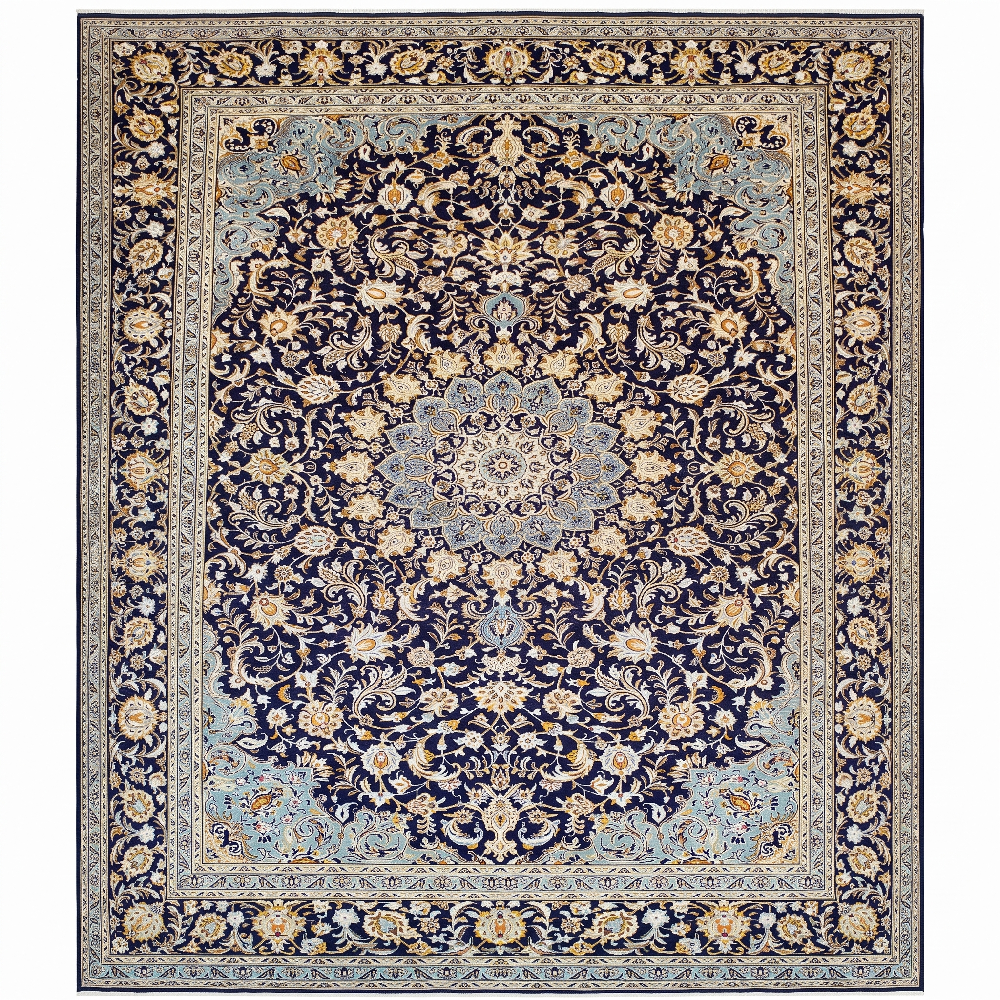 Kashan Medallion Navy, Kashan, Iran persian rug, in midnight navy, Wool, 311 × 411 cm (10'2" × 13'6"), Nasim Carpets Malaysia