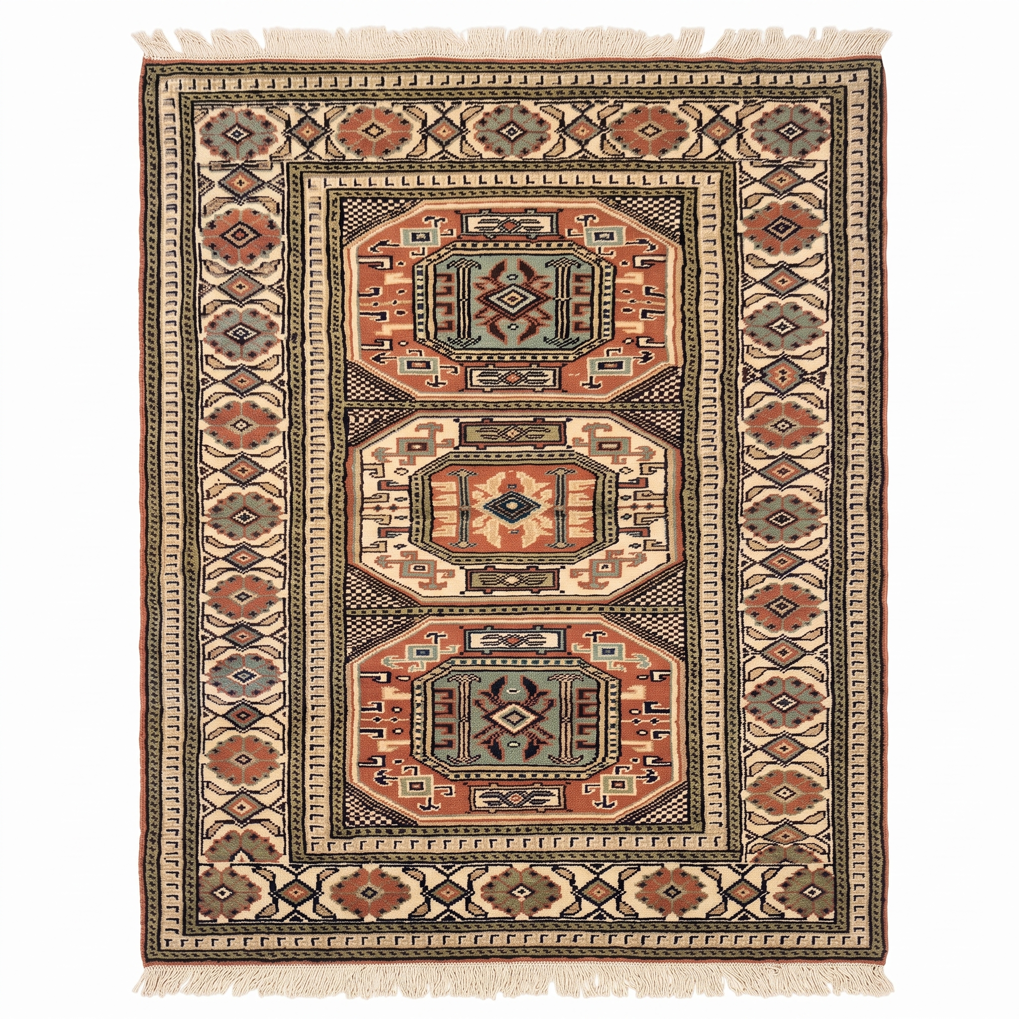 Kazak Triple Medallion Terracotta, Kazak, Caucasus (Southwest Azerbaijan / Armenia border region) tribal rug, in terracotta red, Wool, 2652 × 4694 cm (87'0" × 154'0"), Nasim Carpets Malaysia