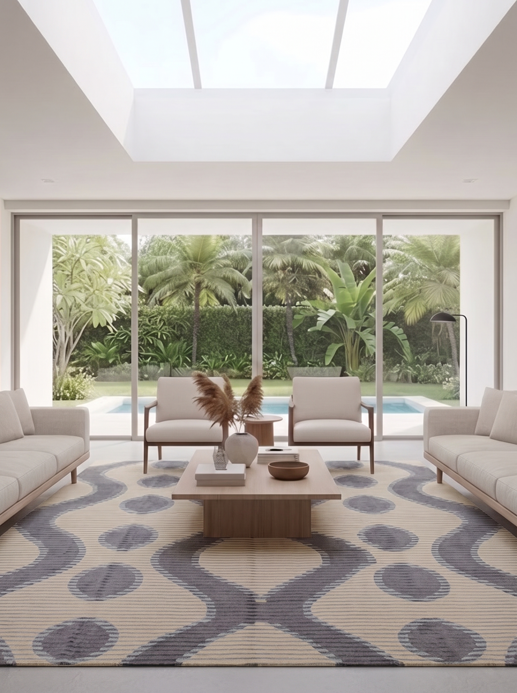 Contemporary Ikat Ogee Slate, India (contemporary Indo-modern, ikat-influenced) modern rug, in warm ivory, Wool, 217 × 277 cm (7'1" × 9'1"), Nasim Carpets Malaysia — view 2