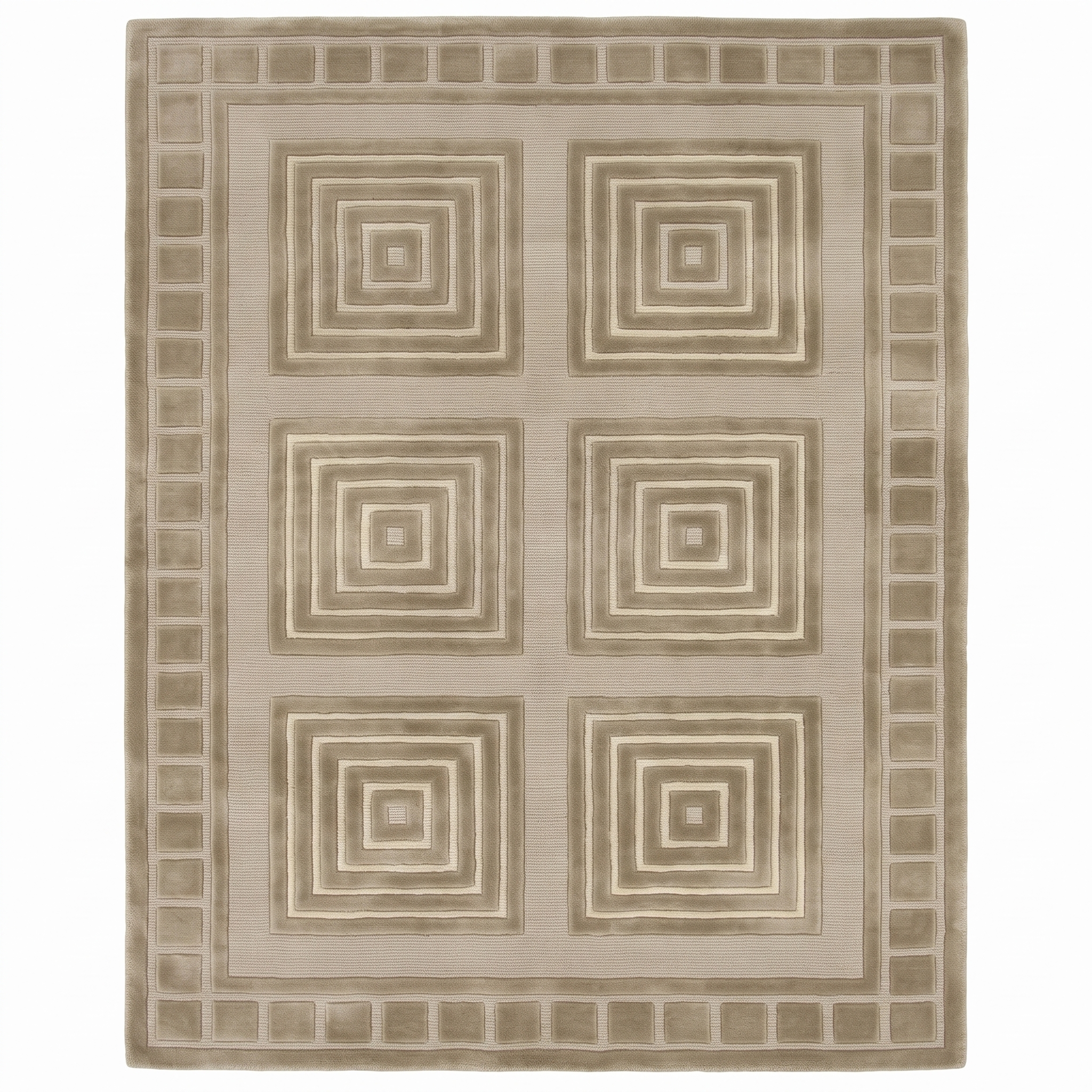 Indo-Nepal Geometric Squares Silver, Indo-Nepali, likely Kathmandu Valley, Nepal modern rug, in silver sage, Wool, 122 × 155 cm (4'0" × 5'1"), Nasim Carpets Malaysia