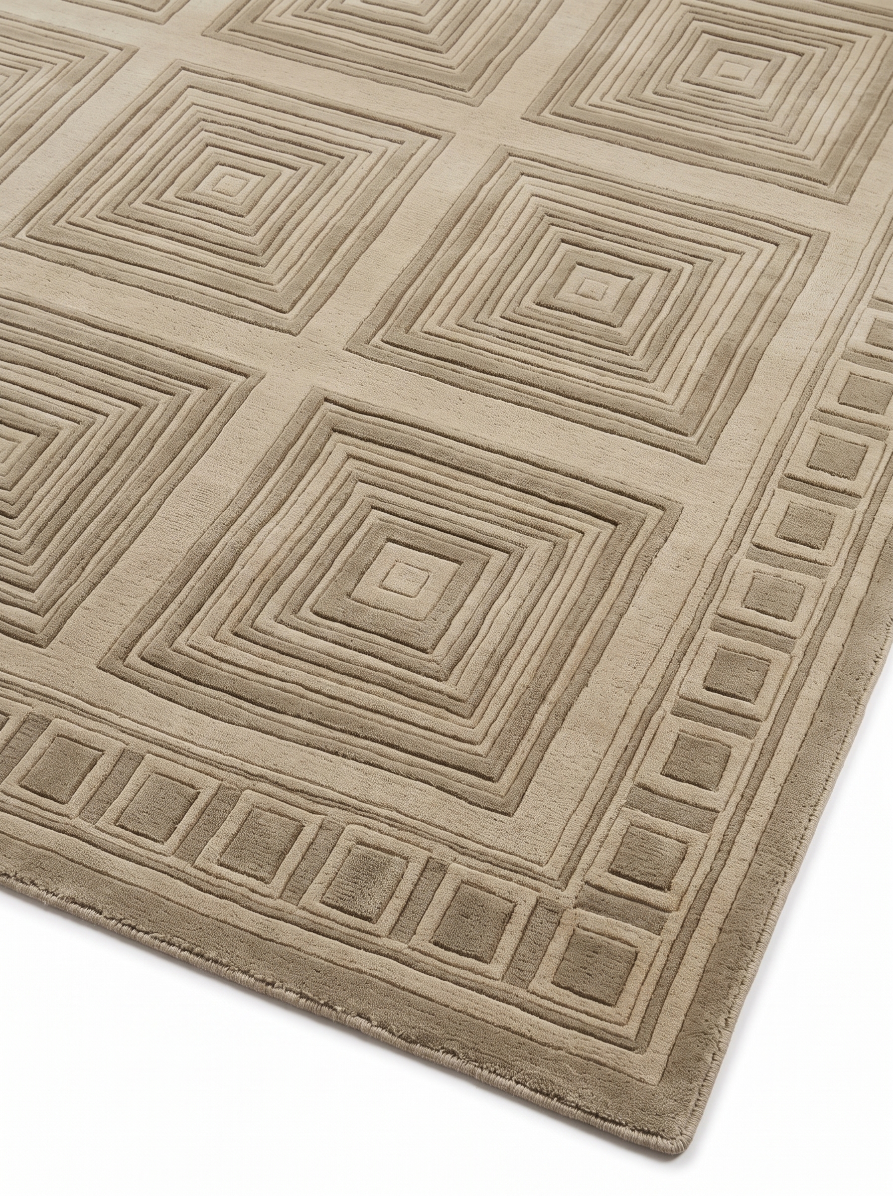 Indo-Nepal Geometric Squares Silver, Indo-Nepali, likely Kathmandu Valley, Nepal modern rug, in silver sage, Wool, 122 × 155 cm (4'0" × 5'1"), Nasim Carpets Malaysia — view 3
