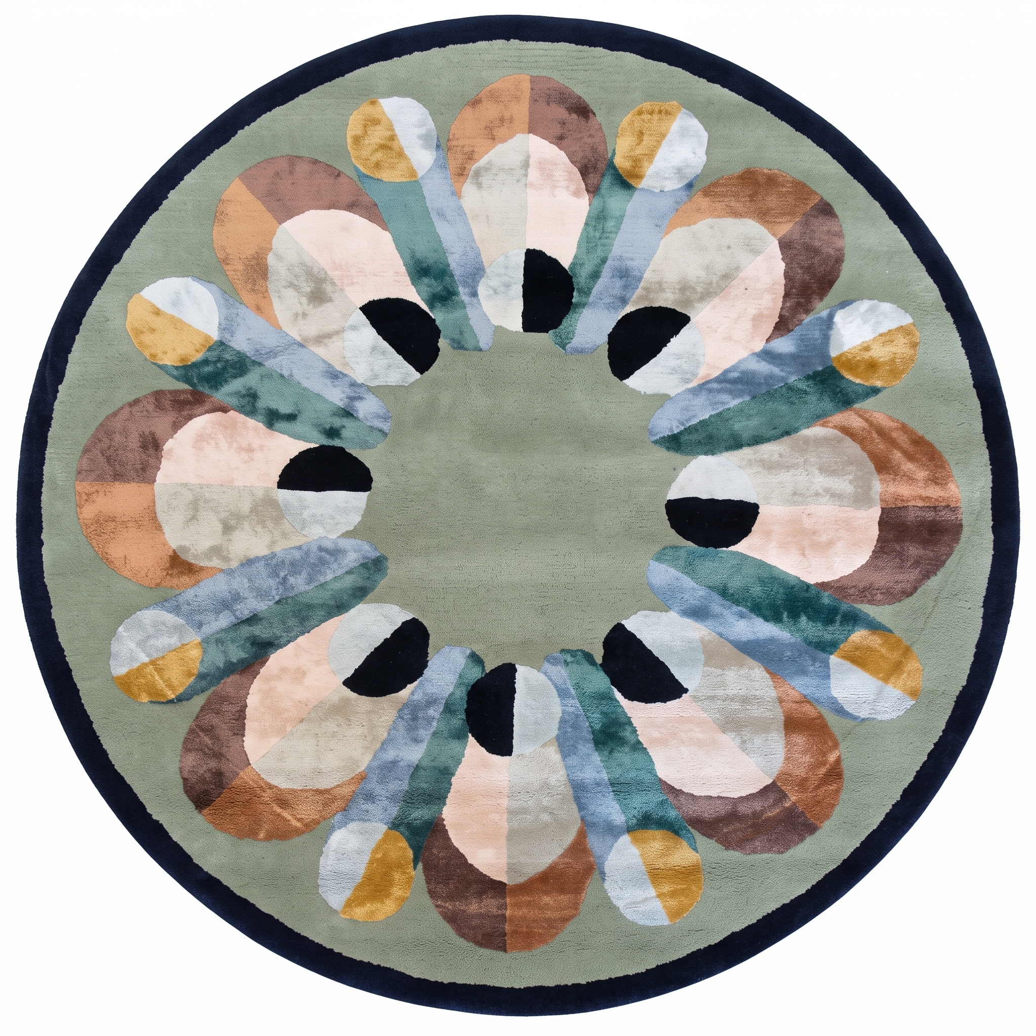 Contemporary Tufted Floral Medallion Sage, India (Contemporary Designer, likely Jaipur or Bhadohi) modern rug, in sage green, Wool & Pure Silk, 152 × 244 cm (5'0" × 8'0"), Nasim Carpets Malaysia