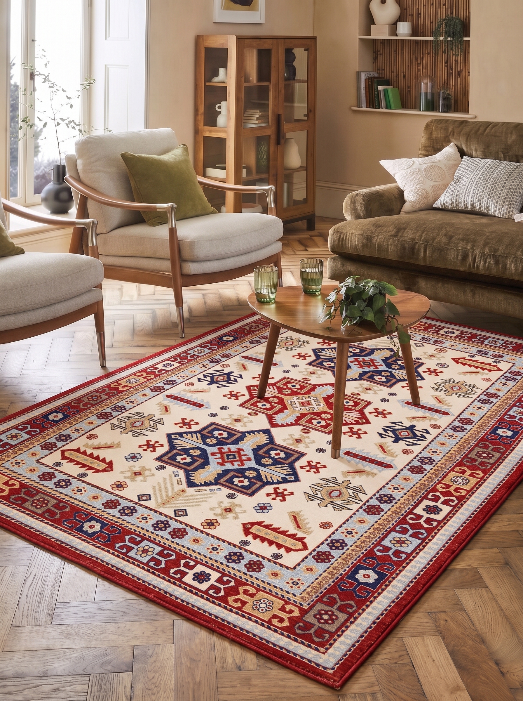 Kazak Medallion Ivory, Kazak, Caucasus (Azerbaijan/Armenia border region) tribal rug, in ivory, Wool, 88 × 146 cm (2'11" × 4'9"), Nasim Carpets Malaysia — view 2