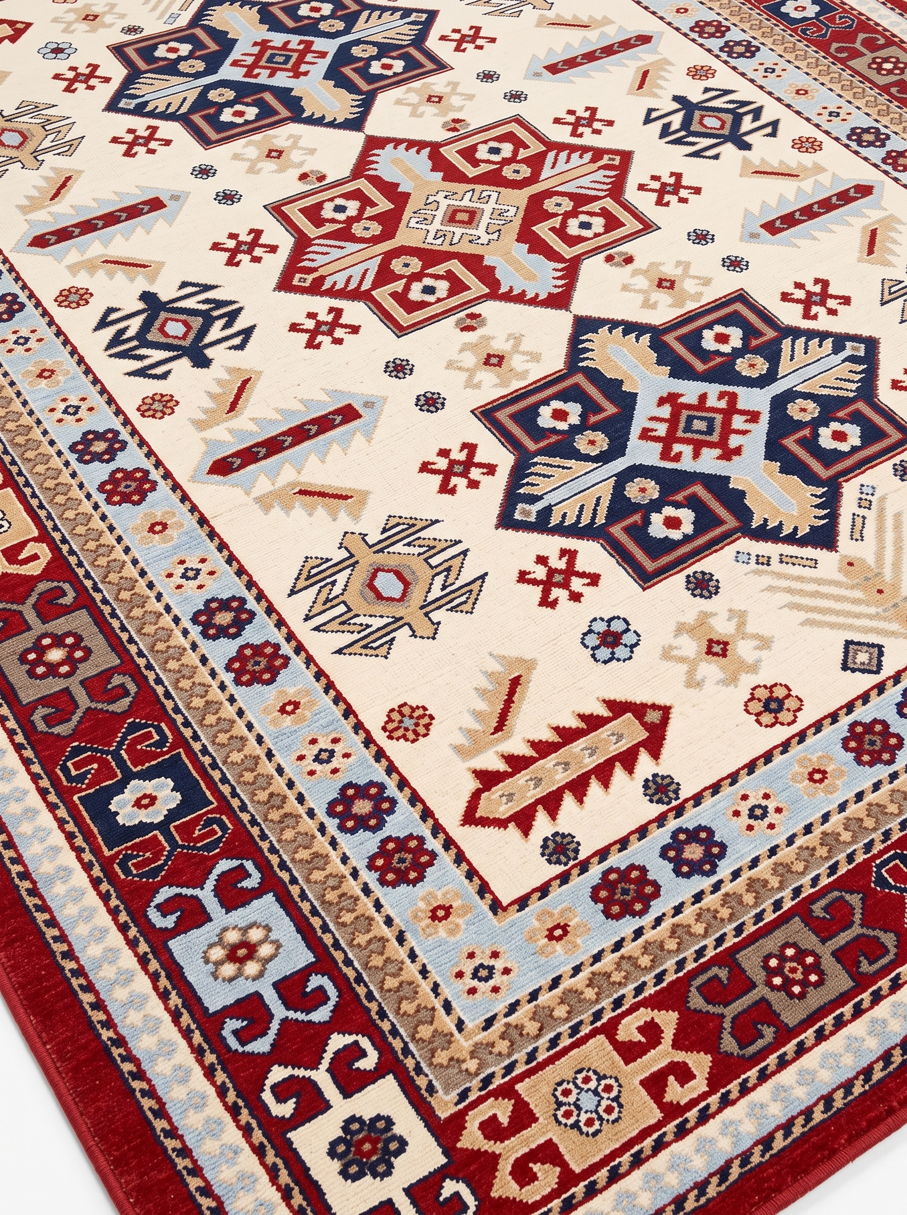 Kazak Medallion Ivory, Kazak, Caucasus (Azerbaijan/Armenia border region) tribal rug, in ivory, Wool, 88 × 146 cm (2'11" × 4'9"), Nasim Carpets Malaysia — view 3
