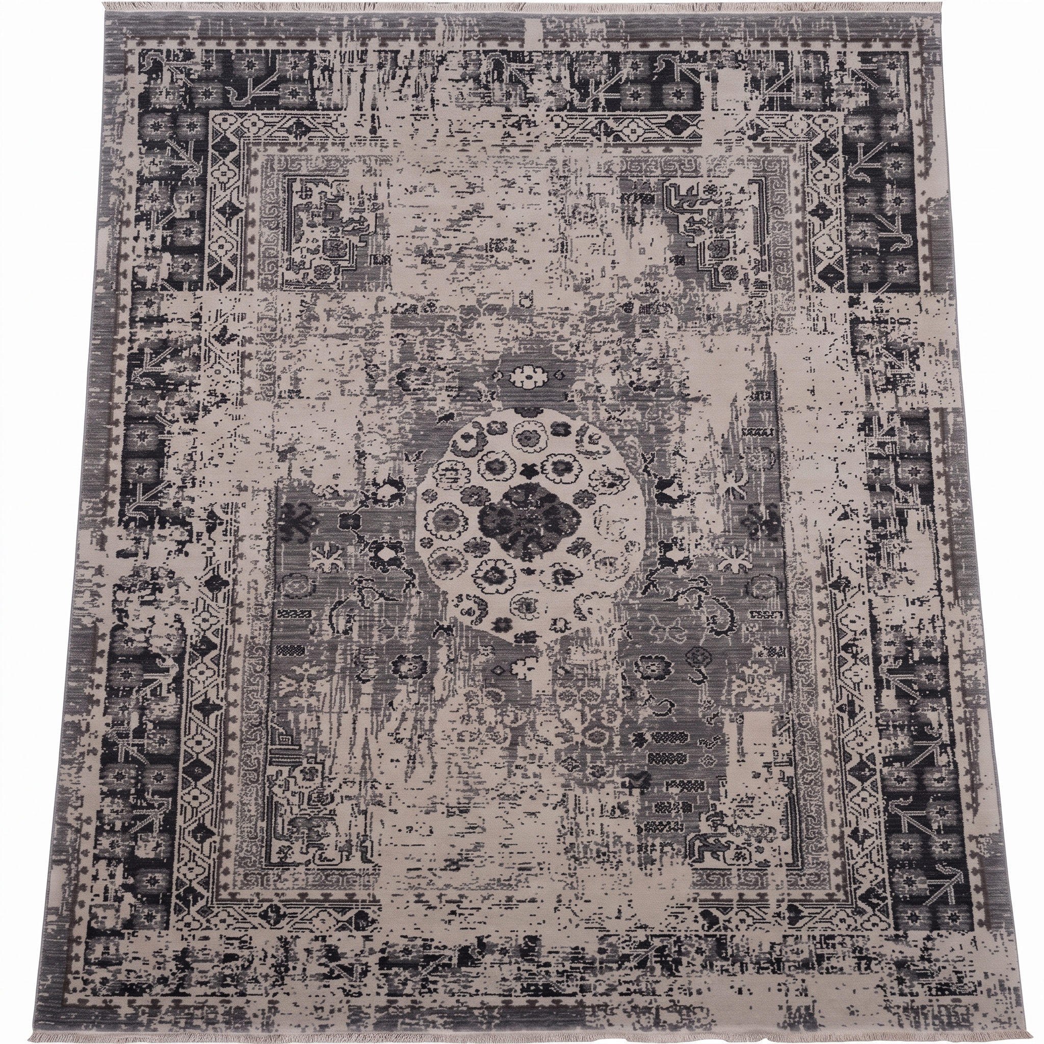Persian Medallion Distressed Grey, Isfahan or Kashan, Iran modern rug, in slate grey, Wool, 204 × 296 cm (6'8" × 9'9"), Nasim Carpets Malaysia
