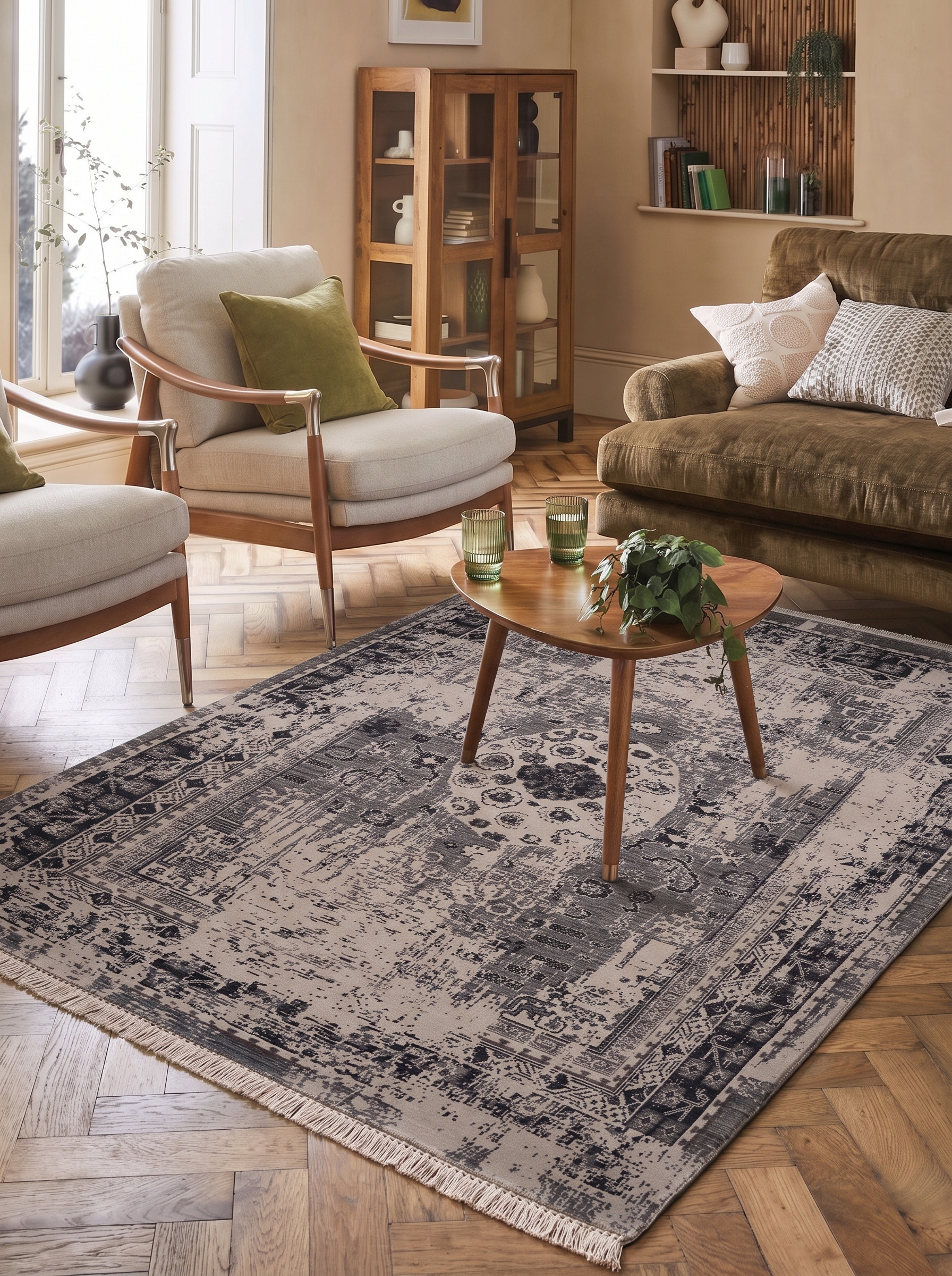 Persian Medallion Distressed Grey, Isfahan or Kashan, Iran modern rug, in slate grey, Wool, 204 × 296 cm (6'8" × 9'9"), Nasim Carpets Malaysia — view 2