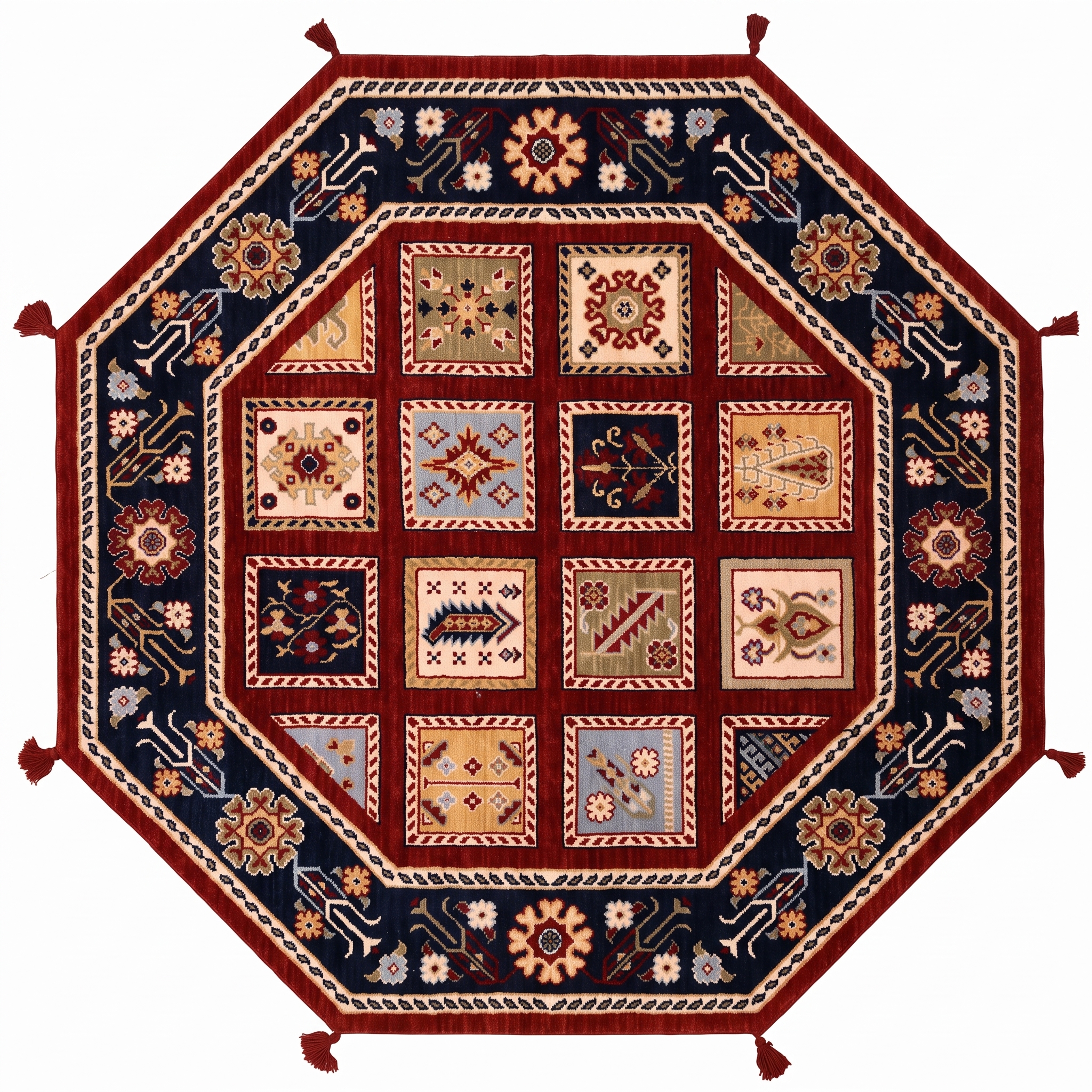 Karachof Kazak Compartmental Panel Red, Karachof, Kazak Region, South Caucasus (Azerbaijan/Armenia border) persian rug, in madder red, Wool, 152 × 152 cm (5'0" × 5'0"), Nasim Carpets Malaysia