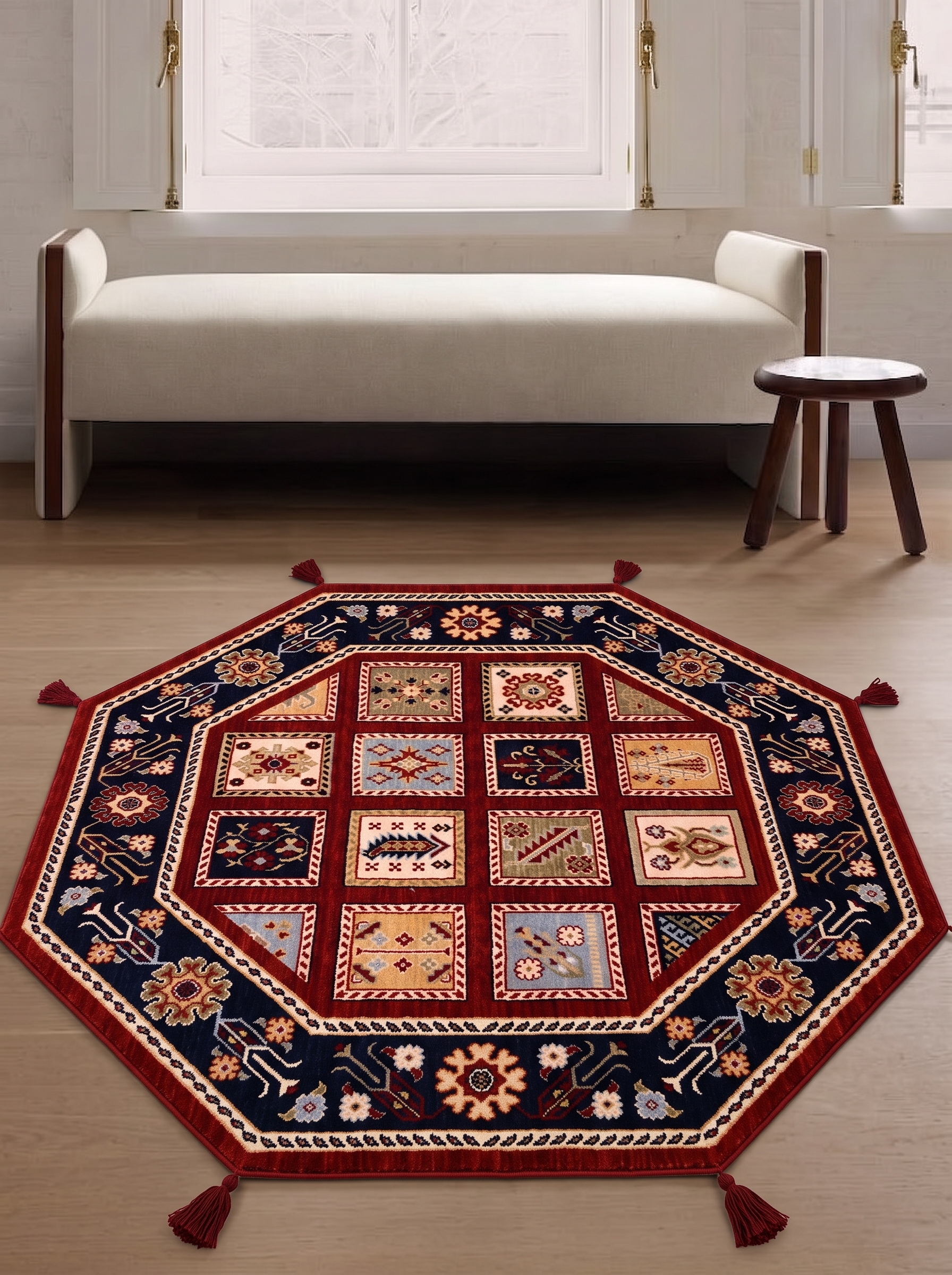 Karachof Kazak Compartmental Panel Red, Karachof, Kazak Region, South Caucasus (Azerbaijan/Armenia border) persian rug, in madder red, Wool, 152 × 152 cm (5'0" × 5'0"), Nasim Carpets Malaysia — view 2