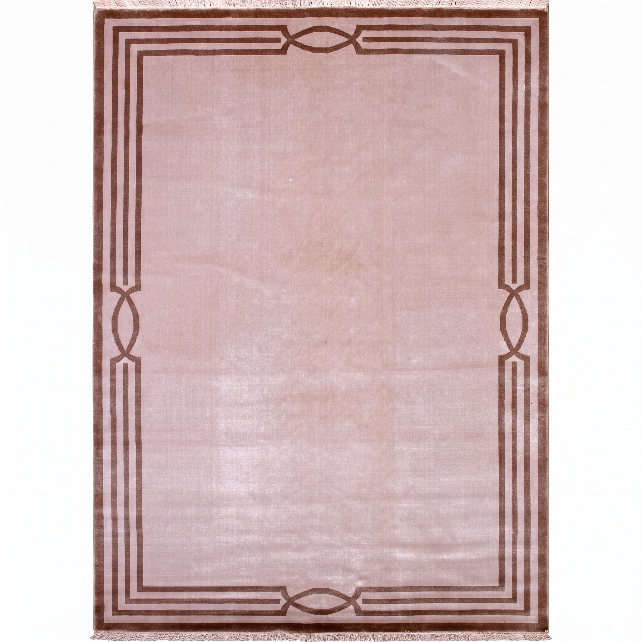 Contemporary Border Blush Minimalist, Contemporary European/International Design, likely Belgium or Turkey (machine-made export market) modern rug, in blush rose, Bamboo Silk, 201 × 296 cm (6'7" × 9'9"), Nasim Carpets Malaysia