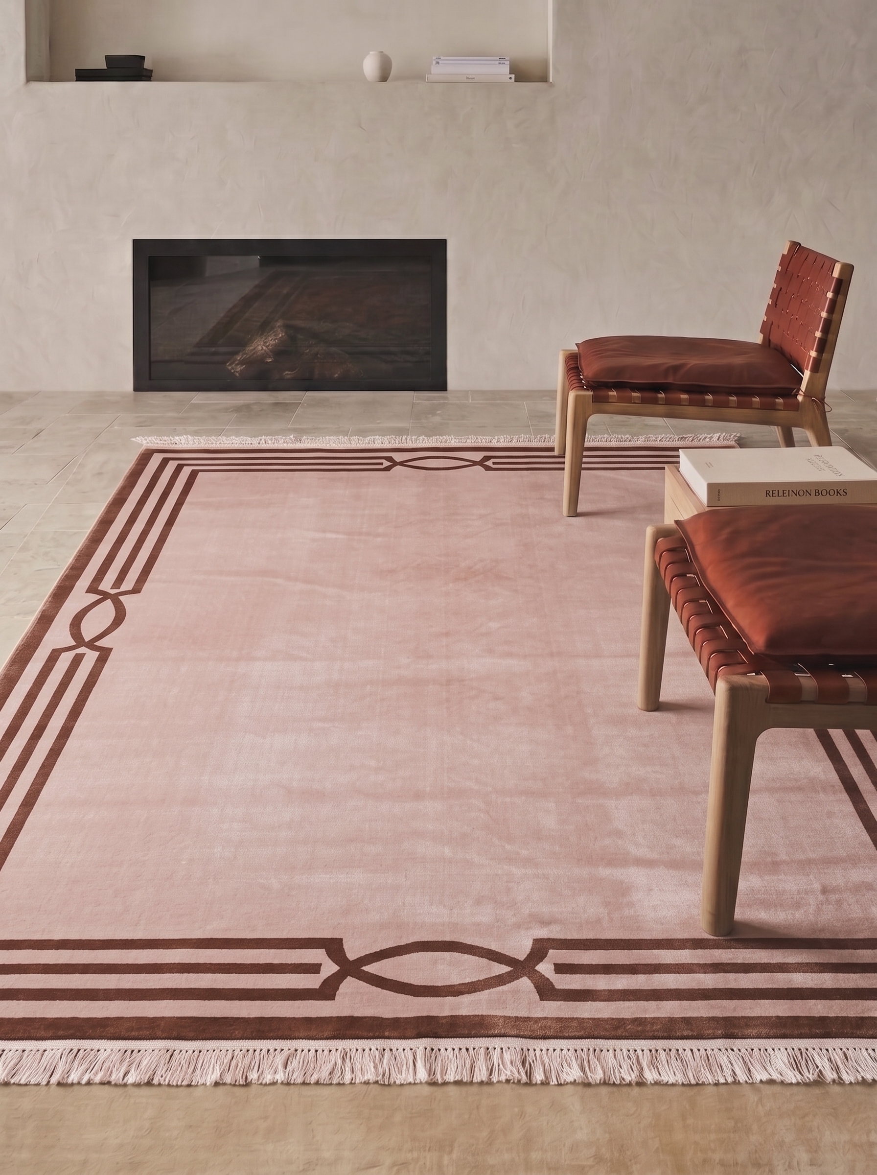 Contemporary Border Blush Minimalist, Contemporary European/International Design, likely Belgium or Turkey (machine-made export market) modern rug, in blush rose, Bamboo Silk, 201 × 296 cm (6'7" × 9'9"), Nasim Carpets Malaysia — view 2