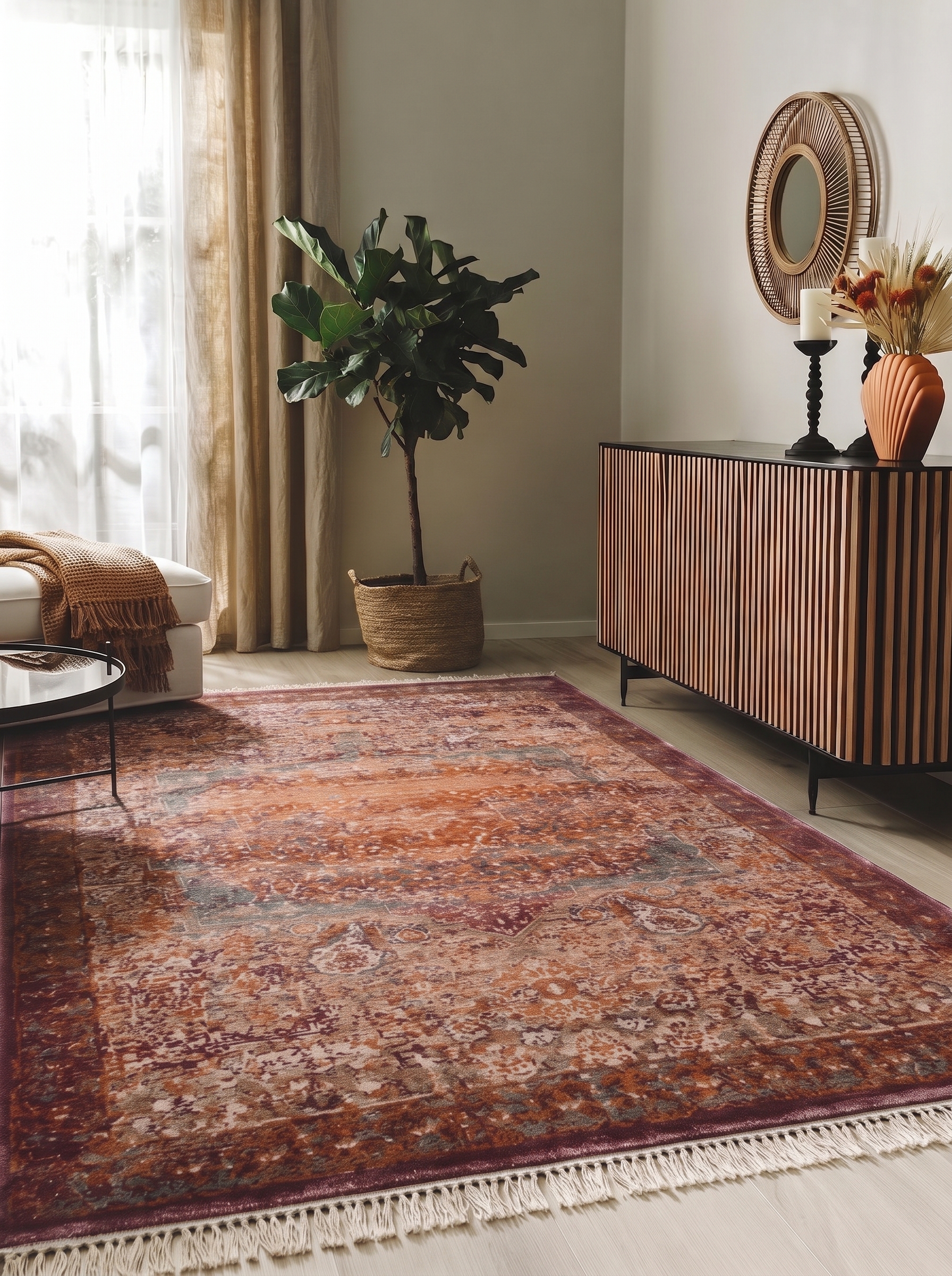 Persian Distressed All-Over Terracotta, Persian, Iran (interpretive — likely inspired by antique Khorasan or Mashad workshop traditions) modern rug, in terracotta rust, Wool, 162 × 241 cm (5'4" × 7'11"), Nasim Carpets Malaysia — view 2