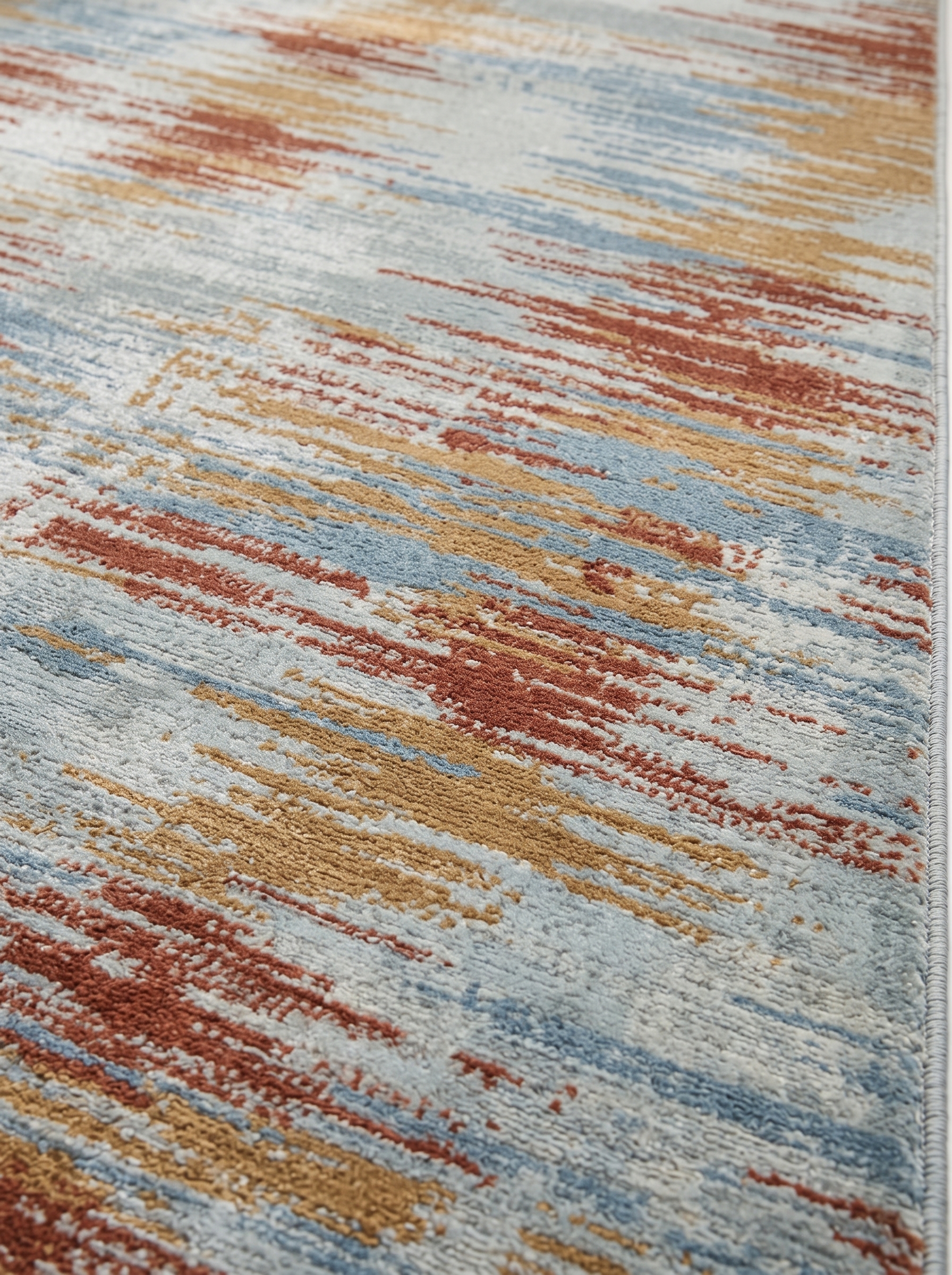 Contemporary Abstract Rust Blue, Belgium / Turkey (Western European machine-made contemporary design) modern rug, in rust terracotta, Wool, 152 × 229 cm (5'0" × 7'6"), Nasim Carpets Malaysia — view 3