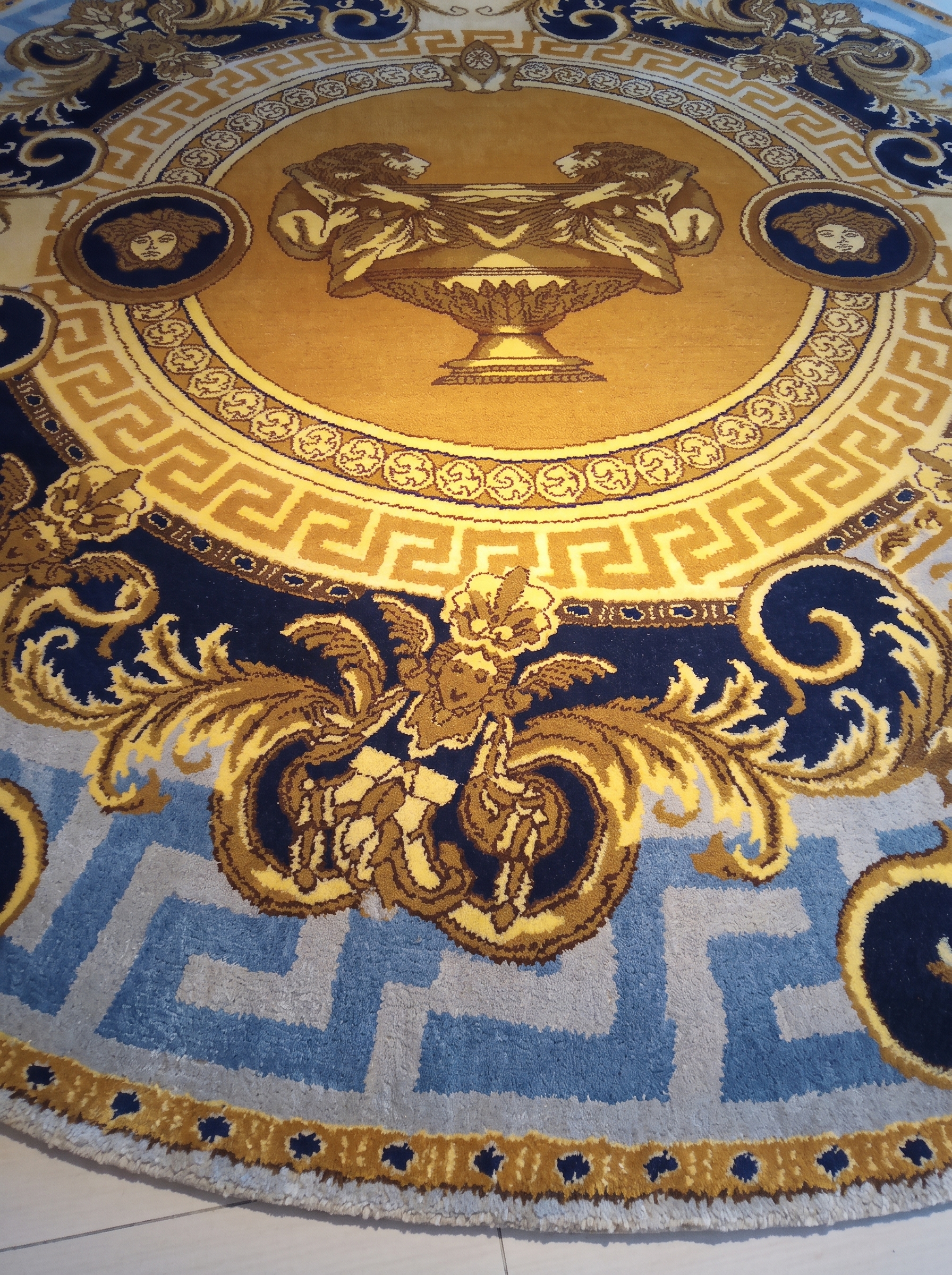 European Neoclassical Medallion Gold Blue, Contemporary European-inspired design, manufactured in India modern rug, in antique gold, Wool, 213 × 305 cm (7'0" × 10'0"), Nasim Carpets Malaysia — view 3