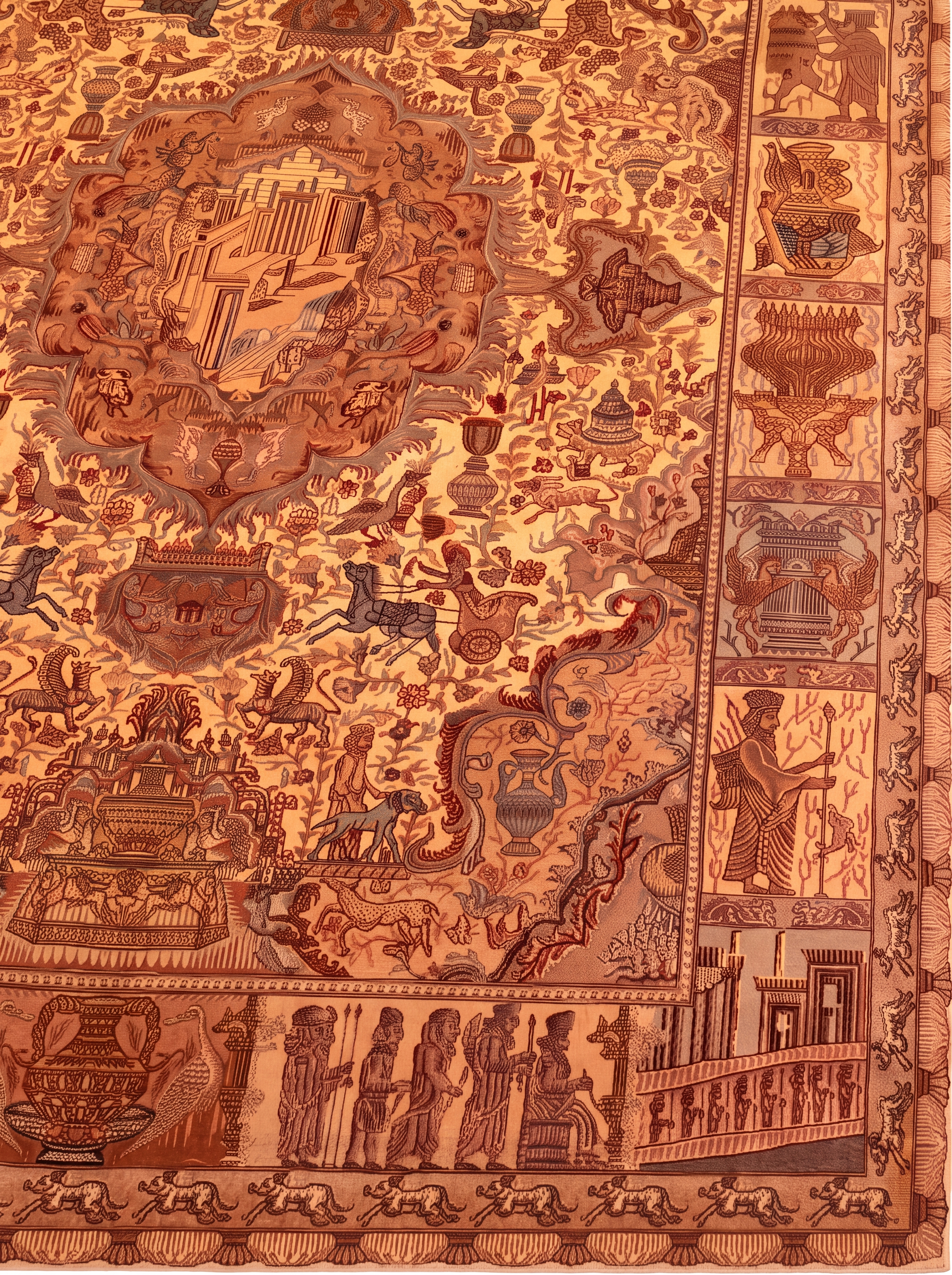 Qum Pictorial Persepolis Ivory, Qum, Iran persian rug, in antique ivory, Pure Silk, 213 × 305 cm (7'0" × 10'0"), Nasim Carpets Malaysia — view 3