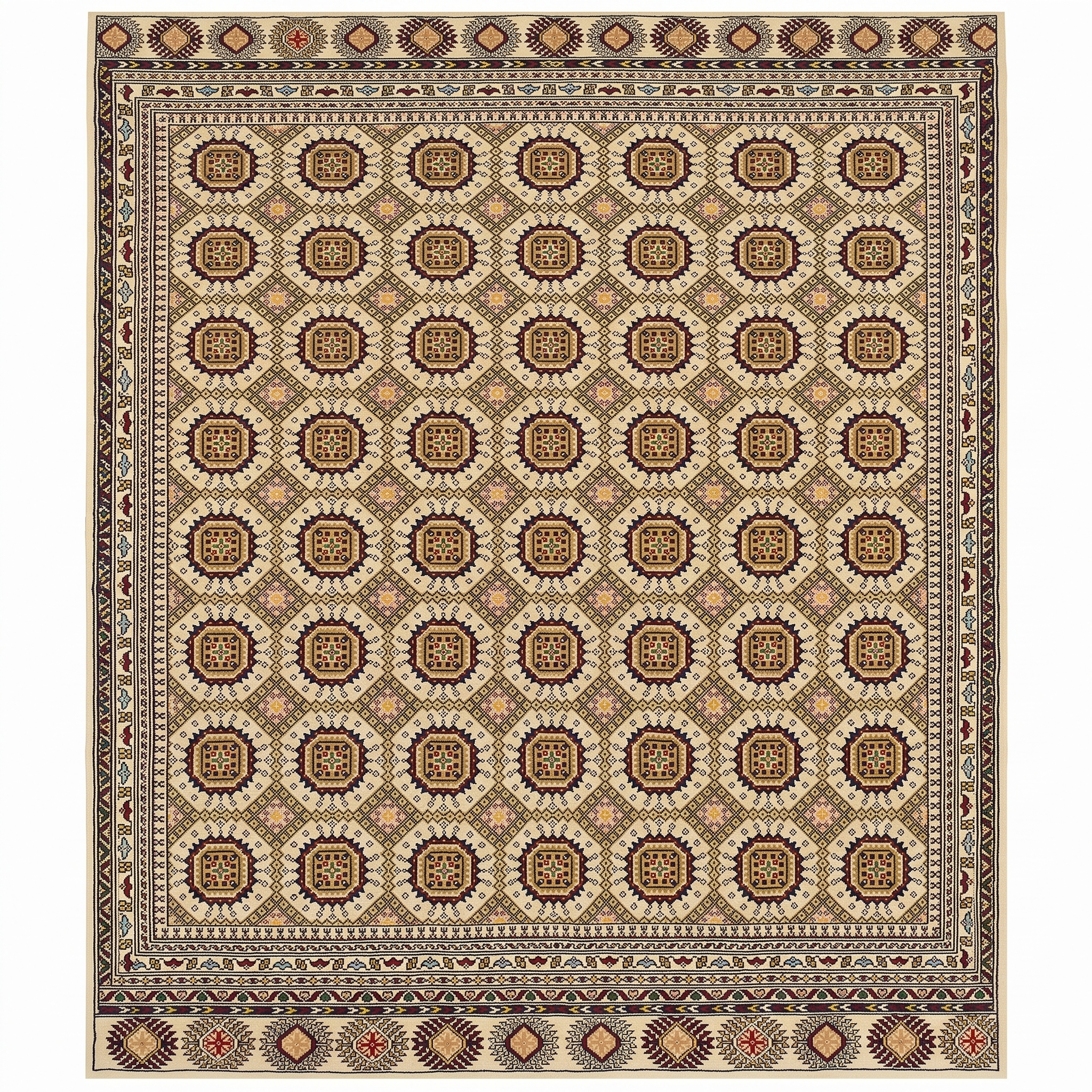Bukhara Tekke Gul Ivory, Peshawar, Pakistan persian rug, in ivory, Wool, 302 × 402 cm (9'11" × 13'2"), Nasim Carpets Malaysia — view 1