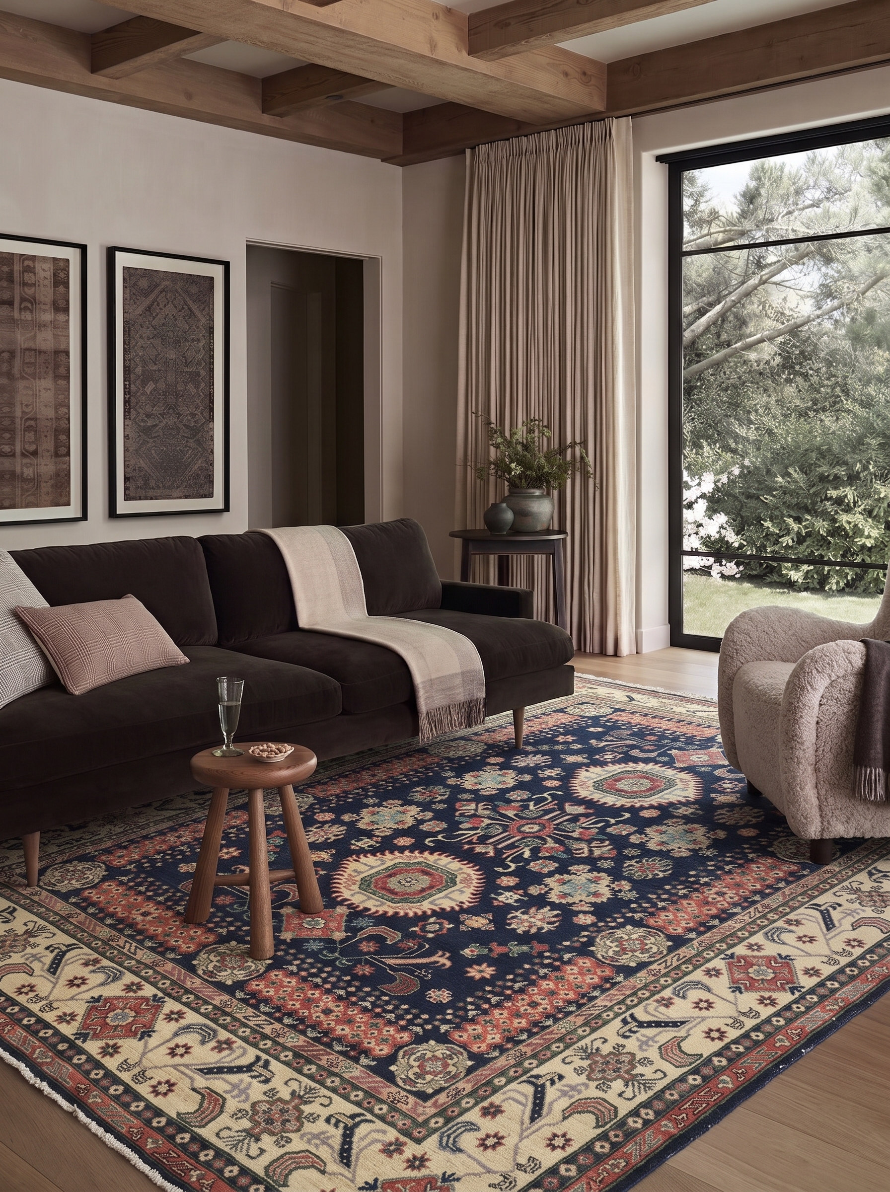Afghan Kazak Medallion Navy, Afghanistan (Chobi-Kazak tradition) tribal rug, in navy blue, Wool, 244 × 299 cm (8'0" × 9'10"), Nasim Carpets Malaysia — view 2