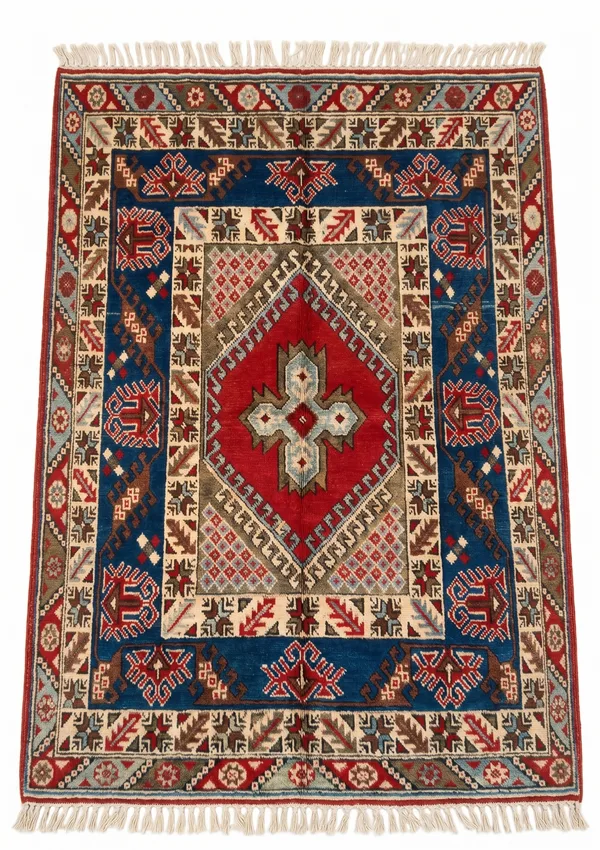 Kazak Medallion Blue Red, Kazak, South Caucasus (Azerbaijan/Armenia border region) tribal rug, in indigo blue, Wool, 4481 × 4877 cm (147'0" × 160'0"), Nasim Carpets Malaysia