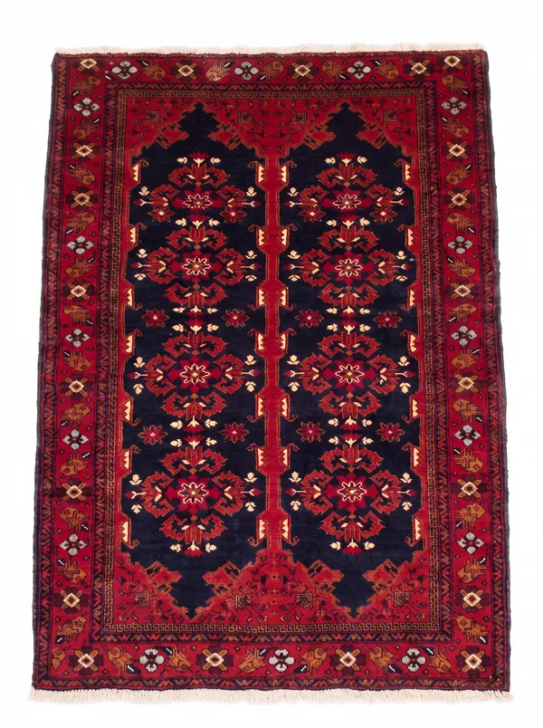 Afghan Ersari Double Column Indigo Red, Ersari Turkmen, Northern Afghanistan tribal rug, in navy, Wool, 6 × 3 cm (0'2" × 0'1"), Nasim Carpets Malaysia