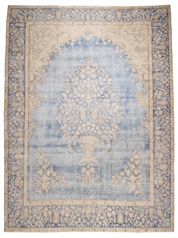 Kerman Vase Floral Powder Blue, Kerman, Iran persian rug, in blue, Wool, 213 × 305 cm (7'0" × 10'0"), Nasim Carpets Malaysia