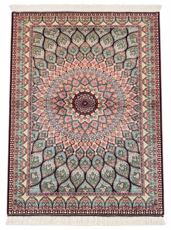 Isfahan Dome Medallion Ivory Teal, Isfahan, Iran bespoke rug, in ivory, Bamboo Silk, 2 × 3 cm (0'1" × 0'1"), Nasim Carpets Malaysia