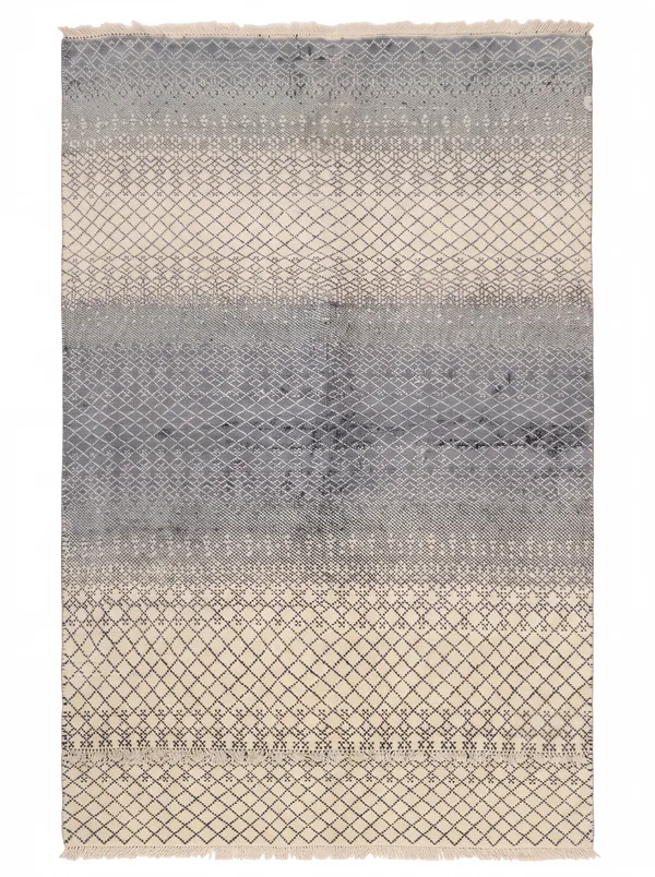 Moroccan Lattice Diamond Cream Grey, Morocco (Beni Ourain-inspired, North Africa) modern rug, in warm ivory, Wool, 152 × 244 cm (5'0" × 8'0"), Nasim Carpets Malaysia