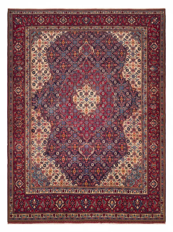 Moud Mahi Medallion Midnight Blue, Moud, Khorasan Province, Iran persian rug, in blue, Wool, 264 × 335 cm (8'8" × 11'0"), Nasim Carpets Malaysia