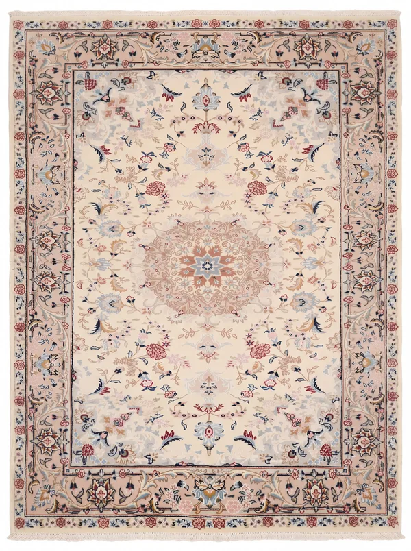 Tabriz Medallion Floral Ivory, Tabriz, Iran persian rug, in antique ivory, Wool, 4 × 7.4 cm (0'2" × 0'3"), Nasim Carpets Malaysia