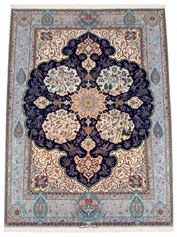 Isfahan Medallion Garden Navy, Isfahan, Iran persian rug, in navy, Wool, 198 × 305 cm (6'6" × 10'0"), Nasim Carpets Malaysia